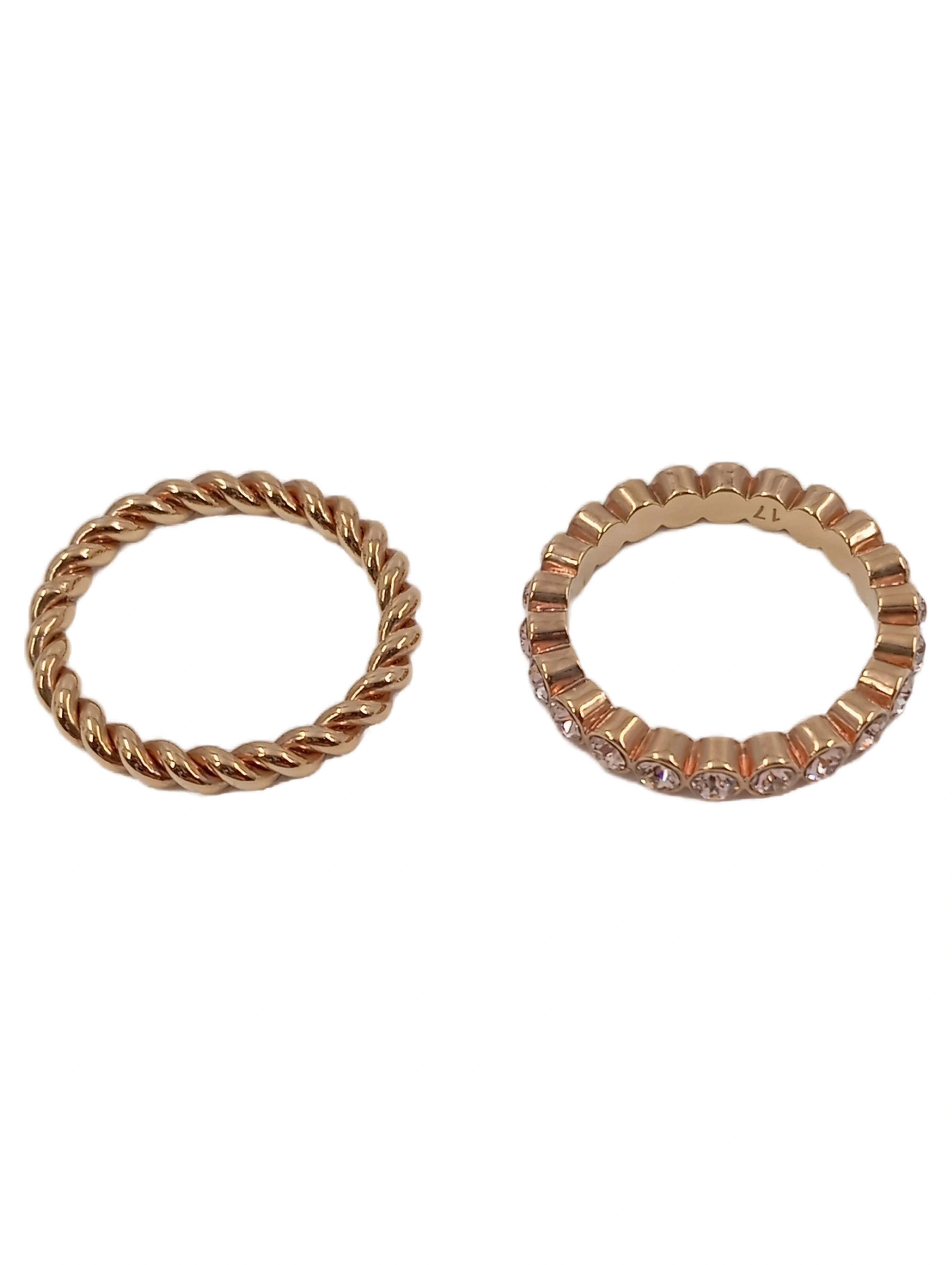 PIPPA&JEAN Damen Ring Set Gold Gr. 13 Elegant Strass Strukturmuster 1