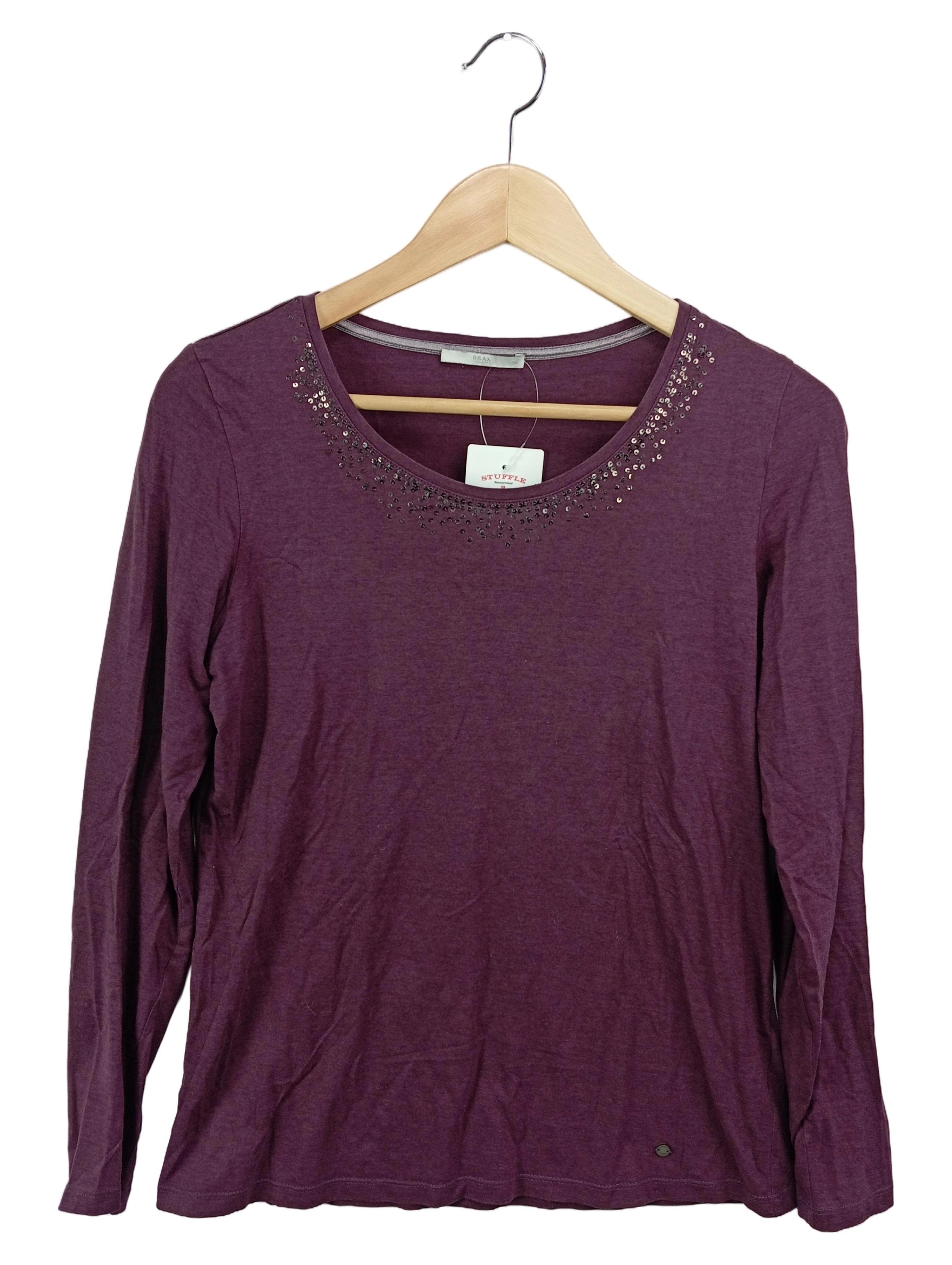 BRAX Damen Langarmshirt Gr. 40/M Lila Casual Basic Pailletten 1