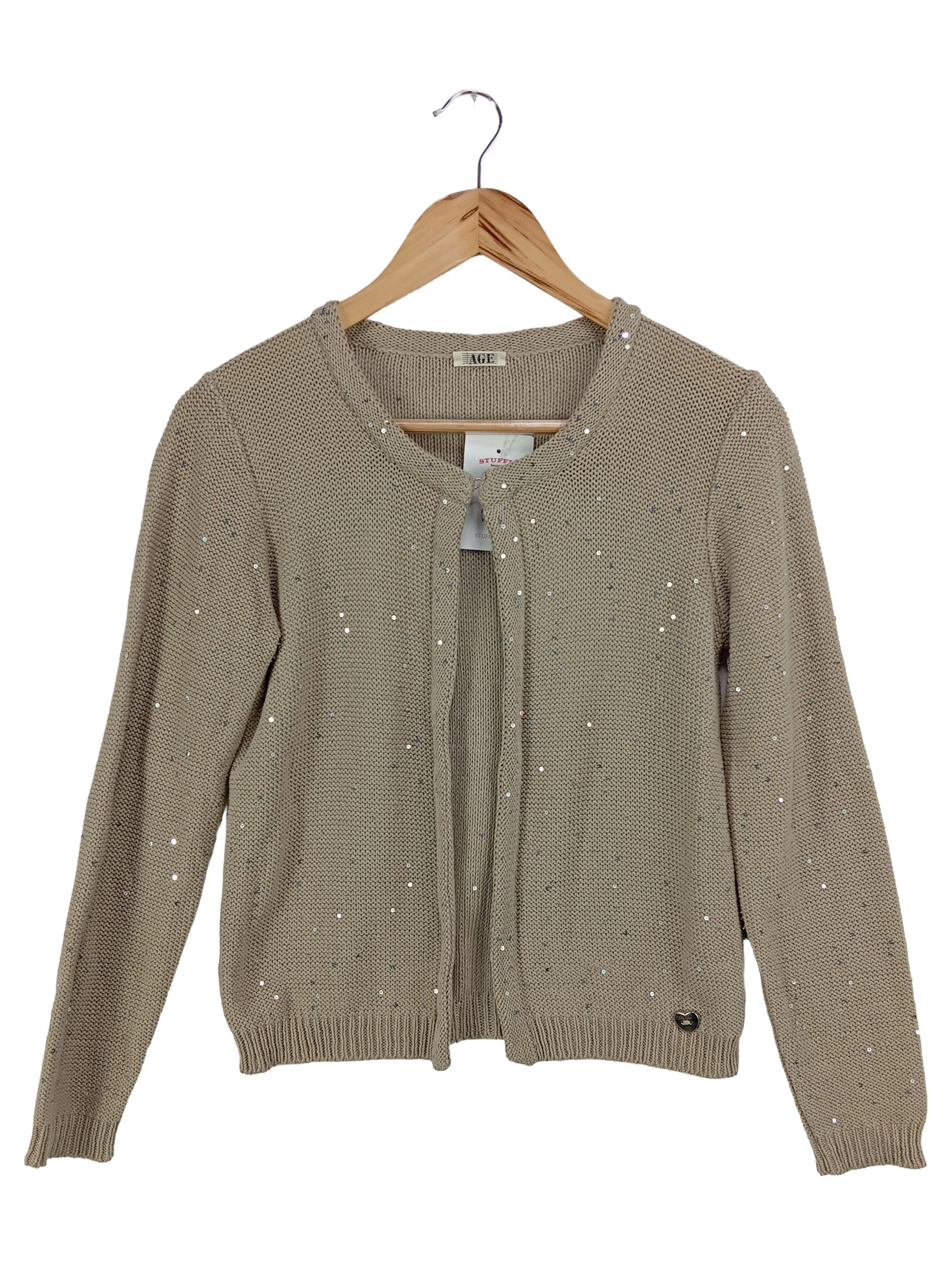 AGE20S Damen Strickjacke Gr. 36/S Beige Pailletten Elegant Cardigan 1