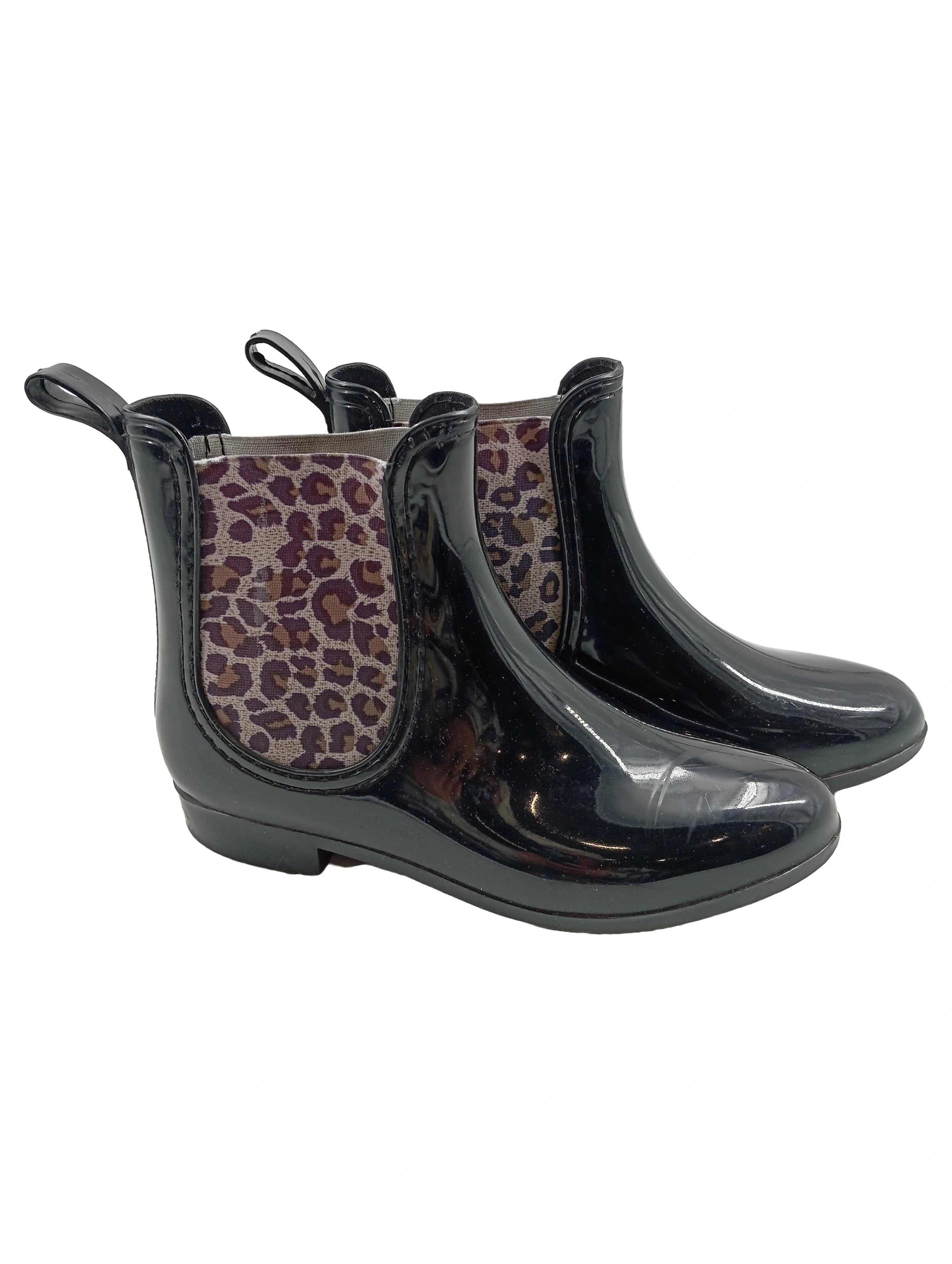 GLAMOROUS Damen Gummistiefelette Gr. 37 Schwarz Animal-Print Chelsea Boot 1