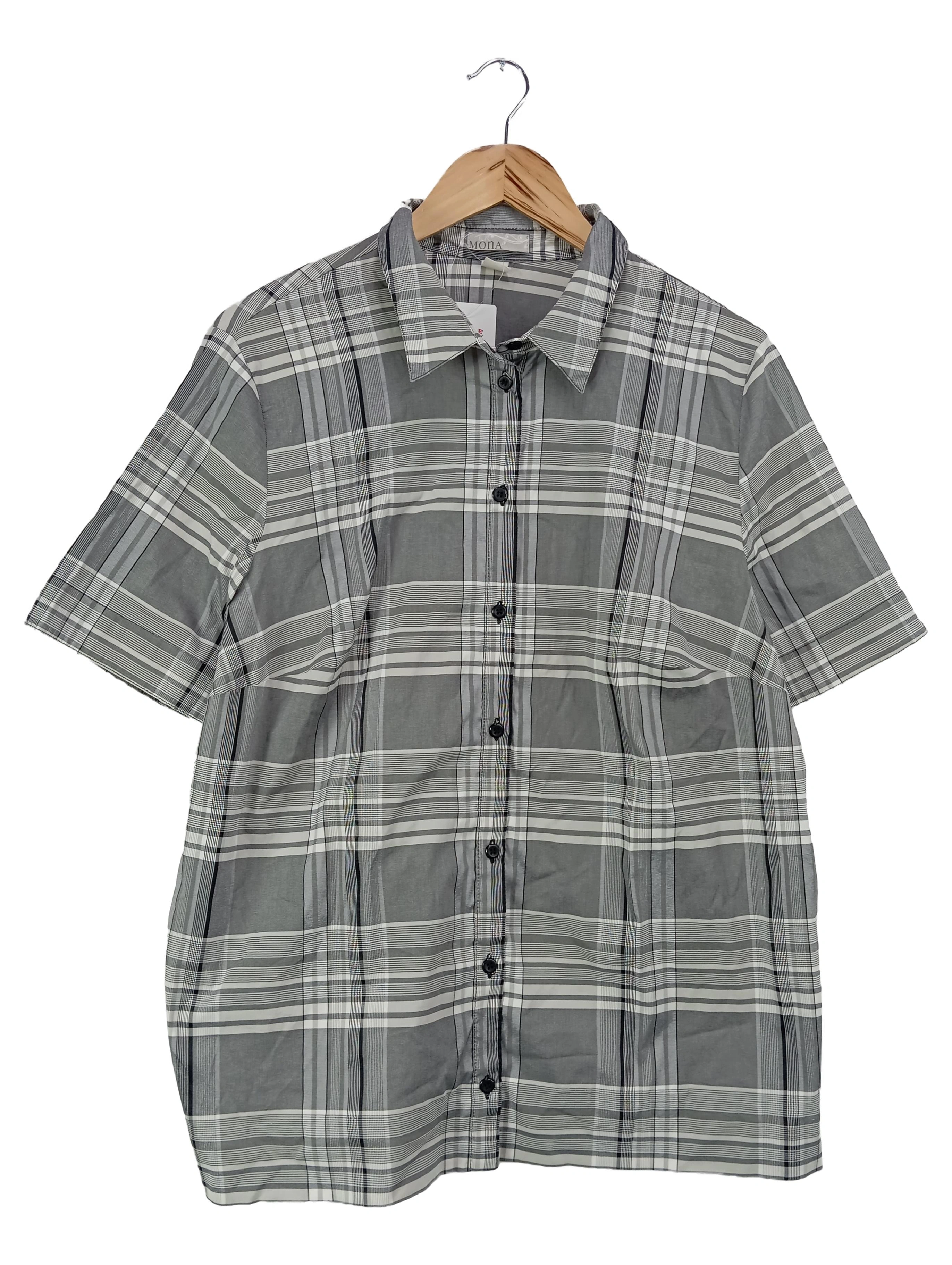 MONA Damen Freizeithemd Kariert Grau Gr. 42/L Kurzarm Casual 1