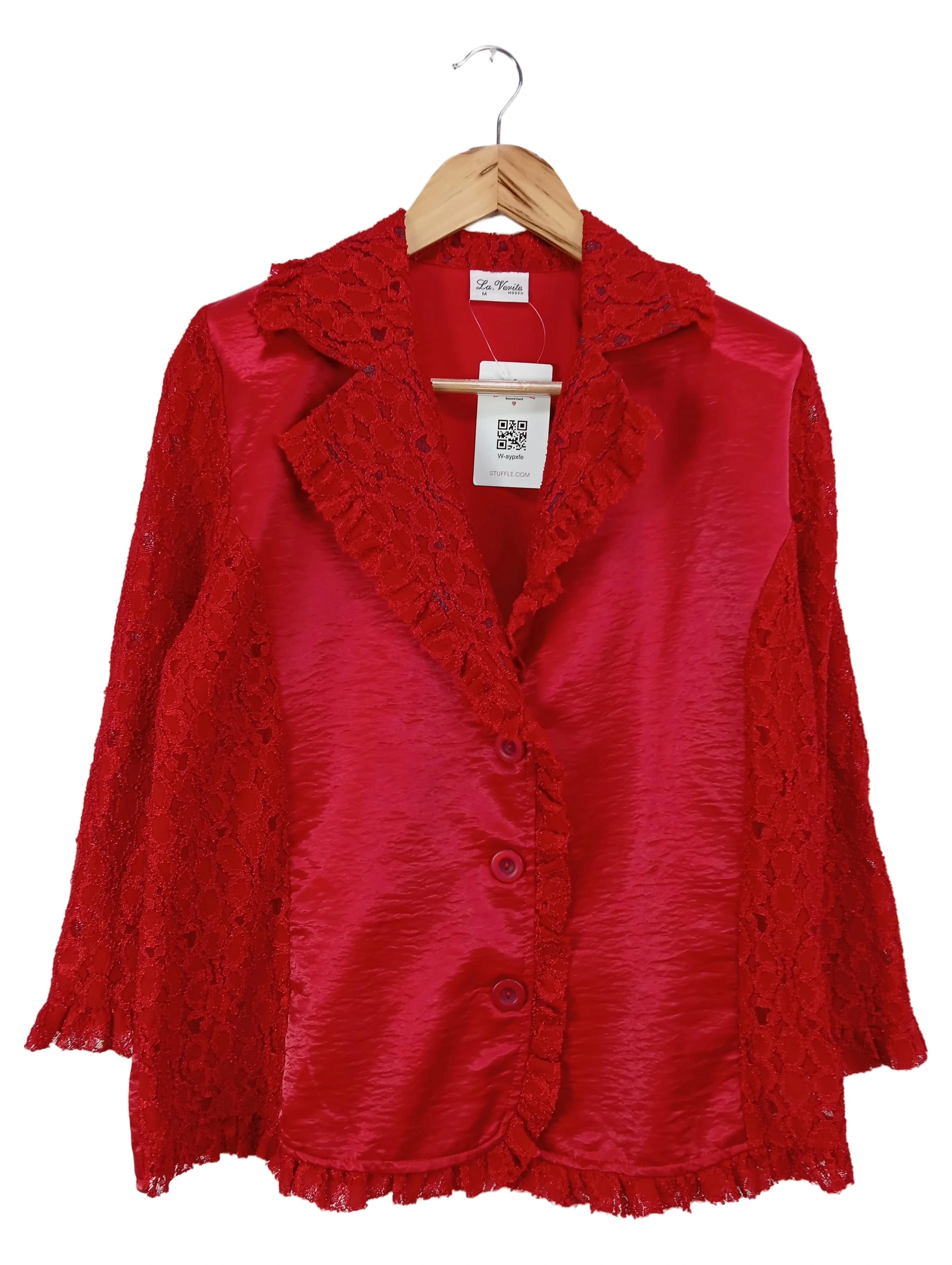 LA VERITé Blazer Damen Gr. 38/M Rot Elegant Spitze Polyester Viskose 1