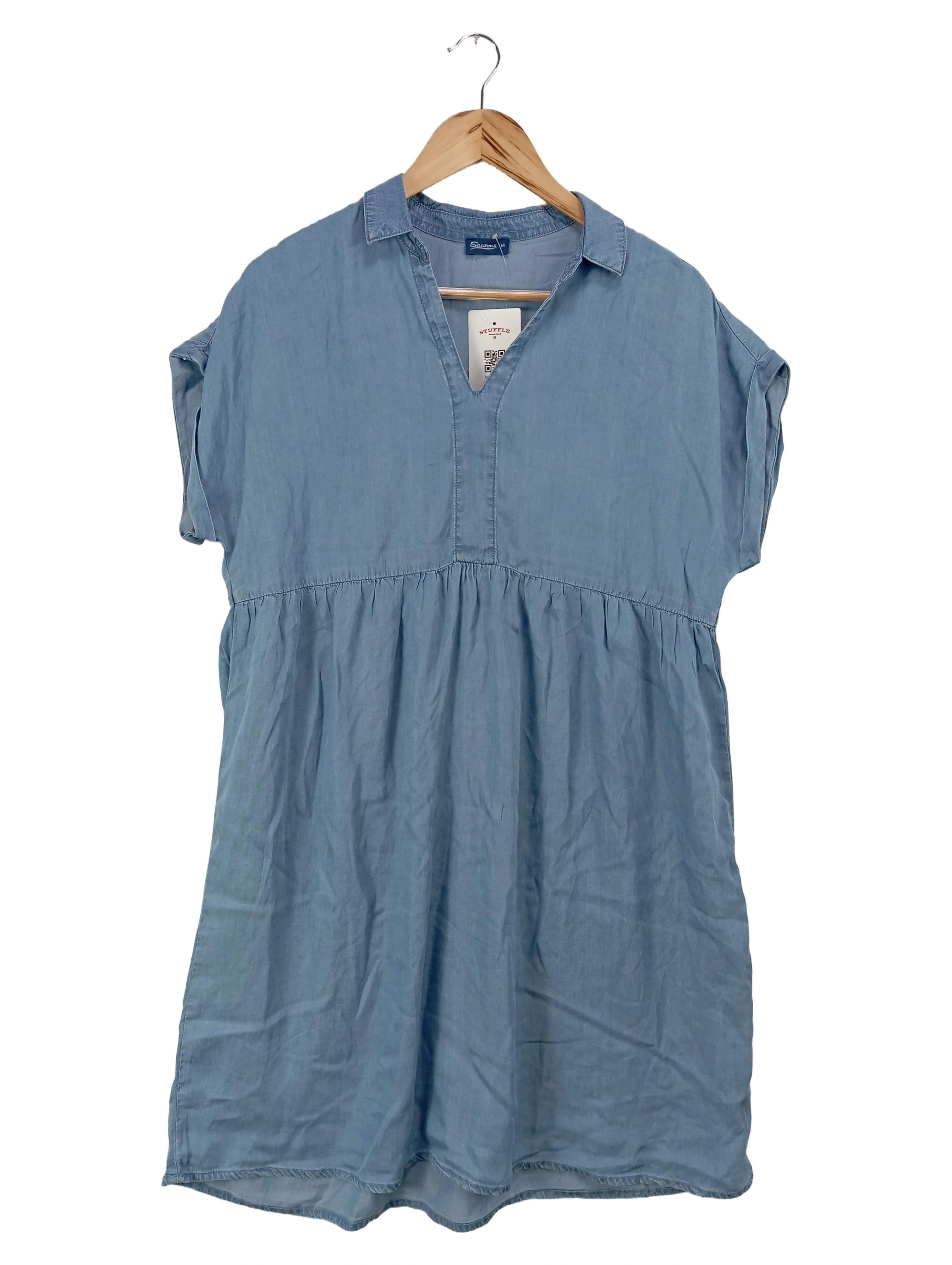 4 SEASONS Damen Jeanskleid Gr. 38/M Blau Casual Lyocell Midikleid 1