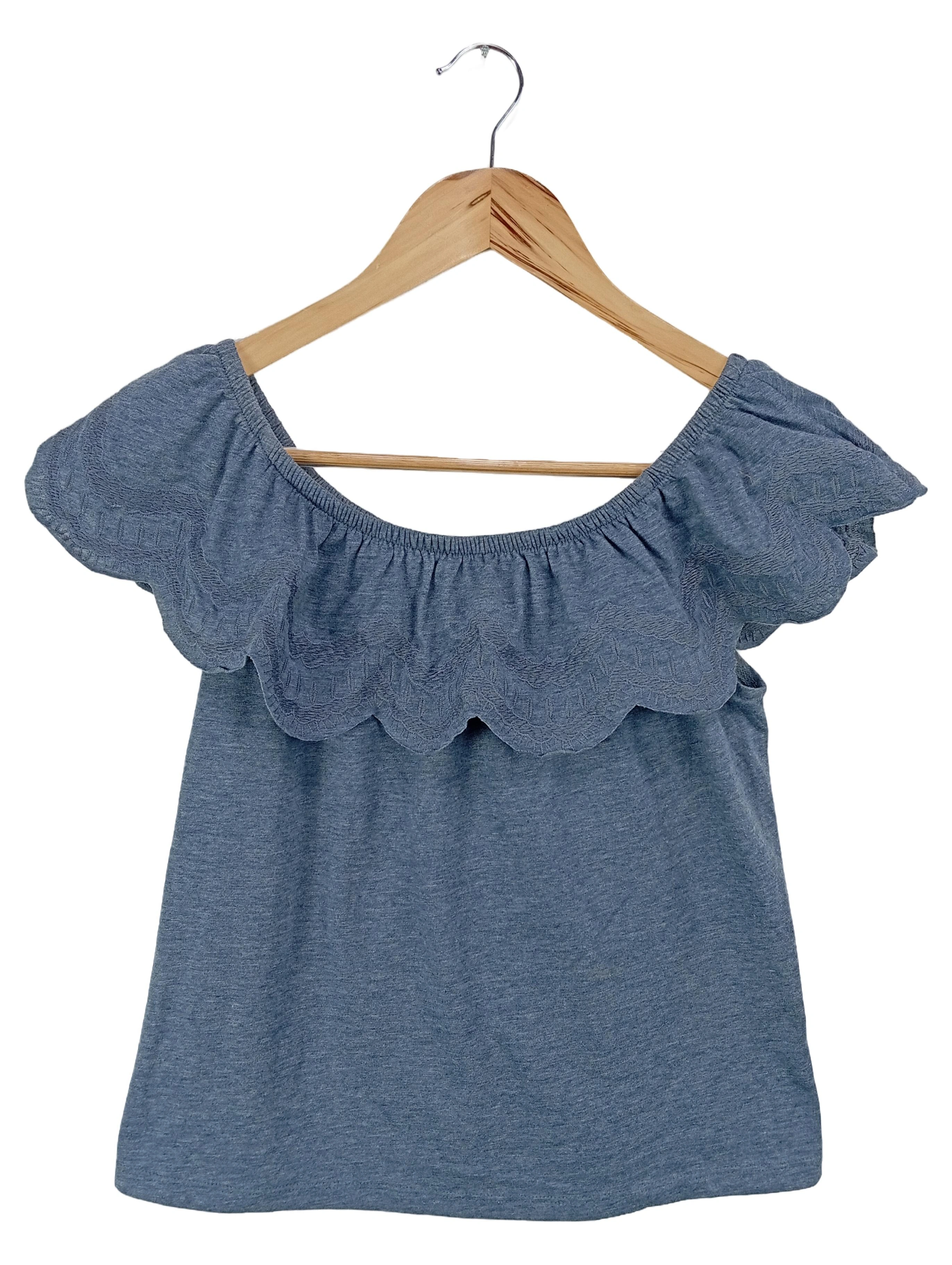 CLEAN RESERVE Damen T-Shirt Gr. 36/S Blau Casual Rüschen Baumwolle 1