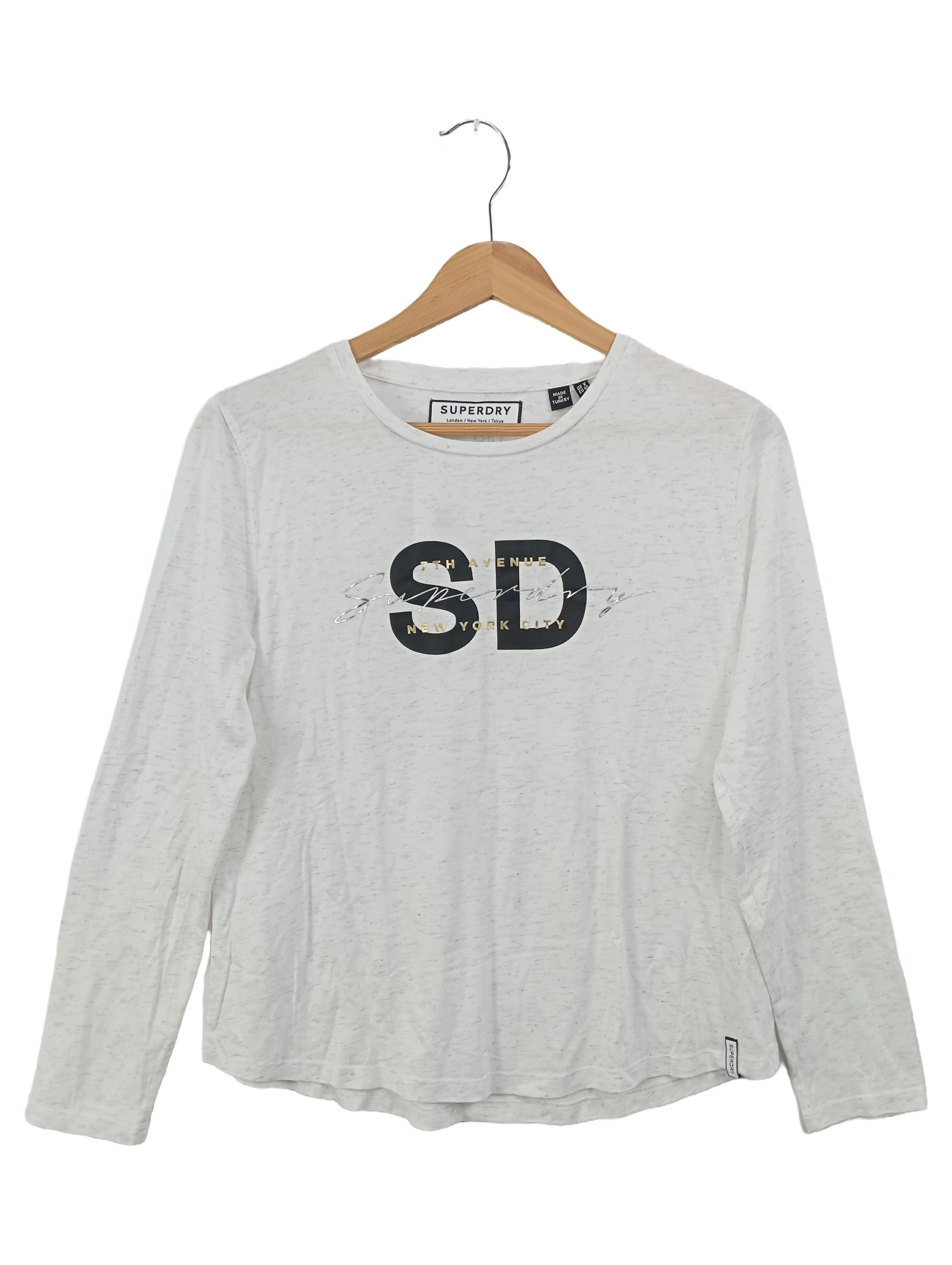 SUPERDRY Langarmshirt Damen Gr. 40/M Weiß Logo-Print Basic Modern 1
