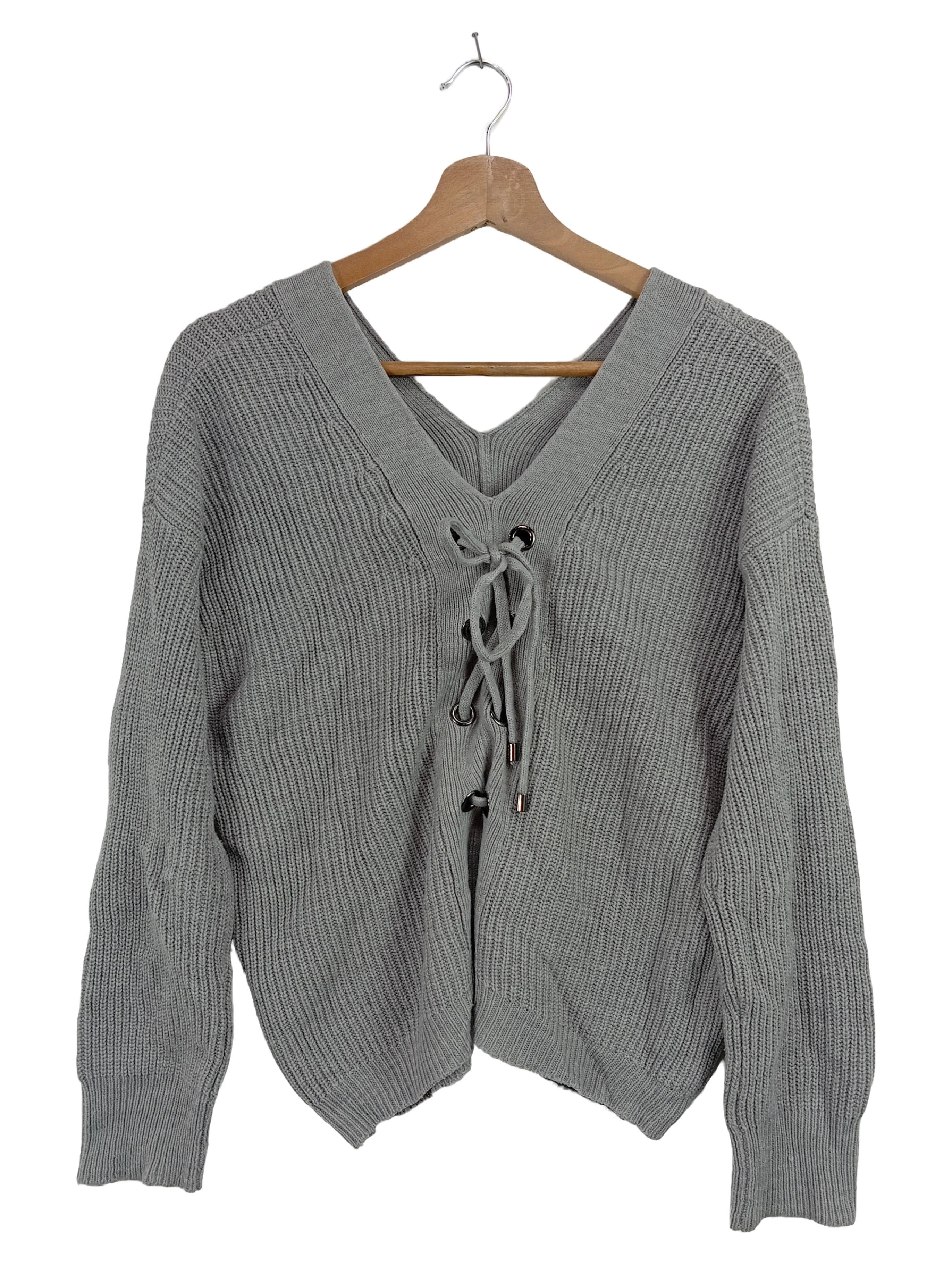DKNY Pullover Damen Gr. 34/XS Grau Casual Modern Strick V-Ausschnitt 1