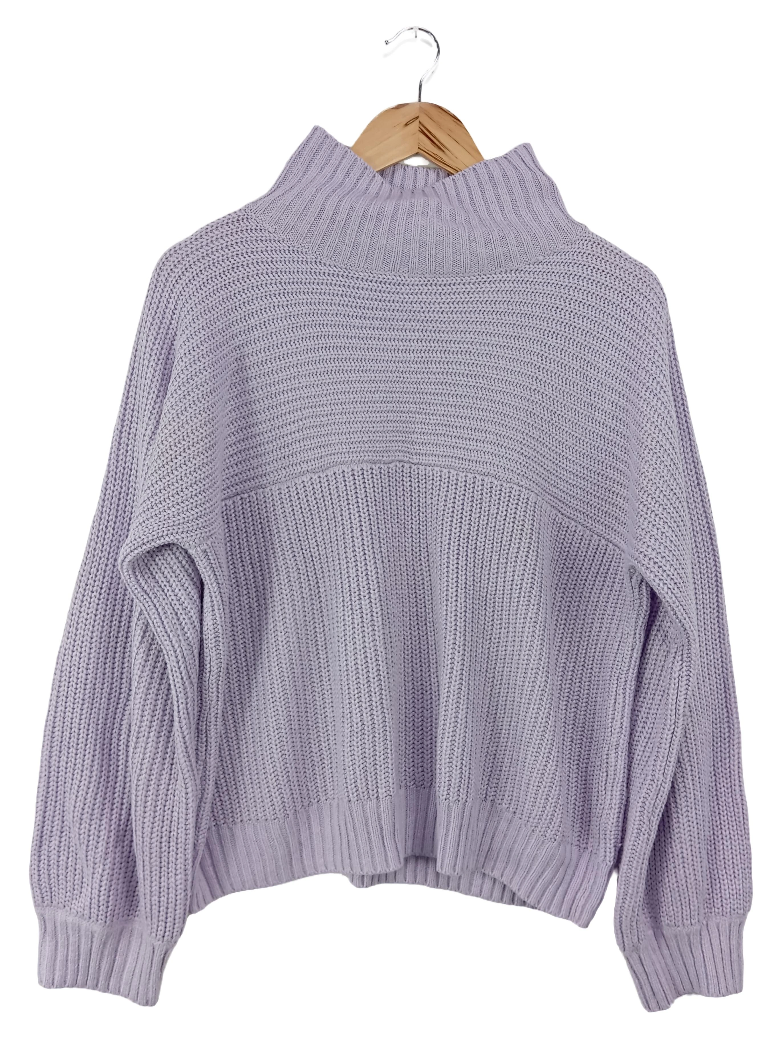 Monki Damen Pullover Gr. 36/S Lila Rollkragen Strick Casual Modern 1