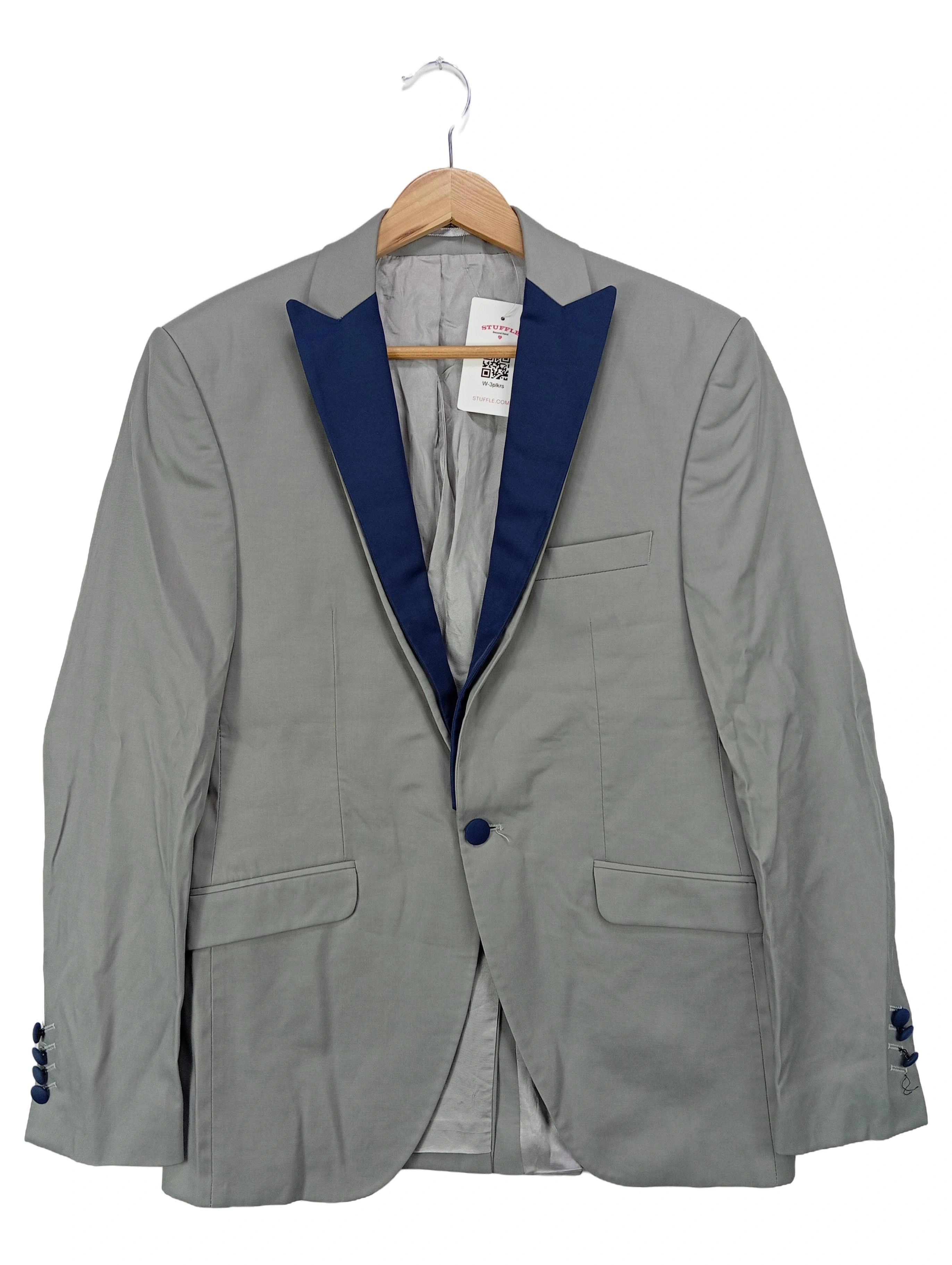 EKOL Premium Herren Sakko Gr. 46 Grau Blau Slim Fit Blazer Jacke 1