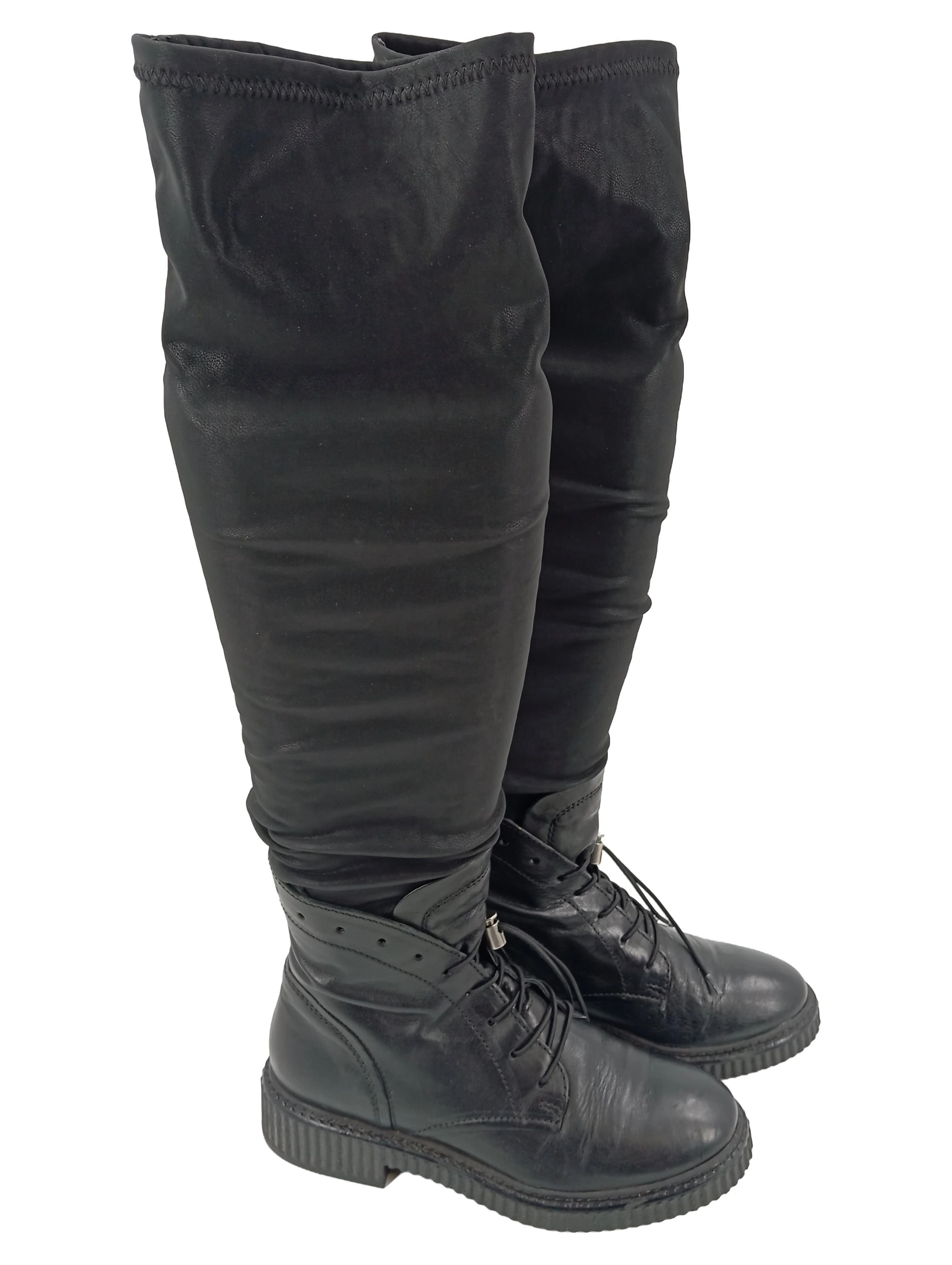 MJUS Damen Overknee Stiefel Gr. 37 Schwarz Casual Urban Schnürung 1