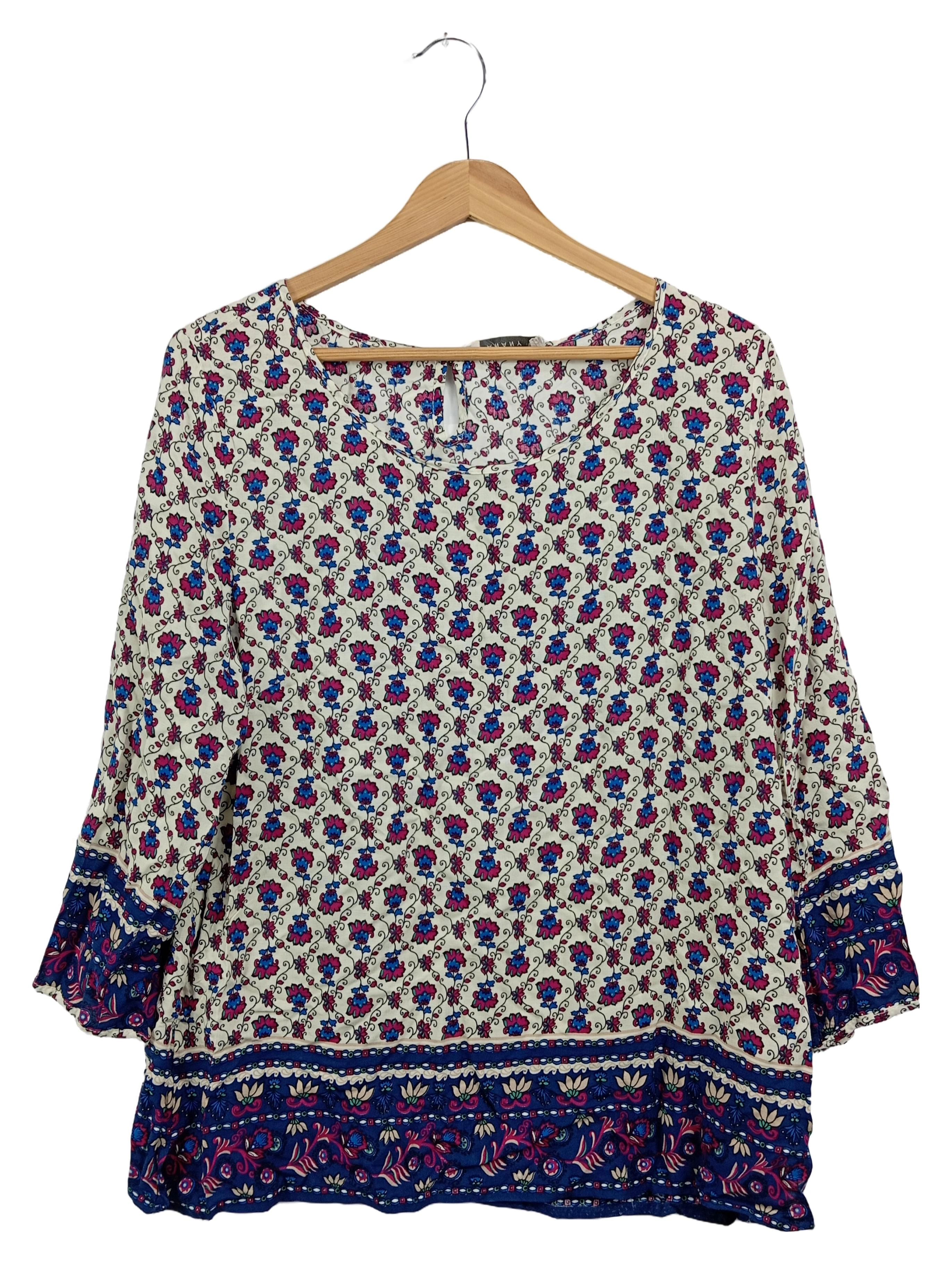 Ananya Damen Bluse 38;M Weiß Florales Muster Casual Feminin 3/4-Arm 1