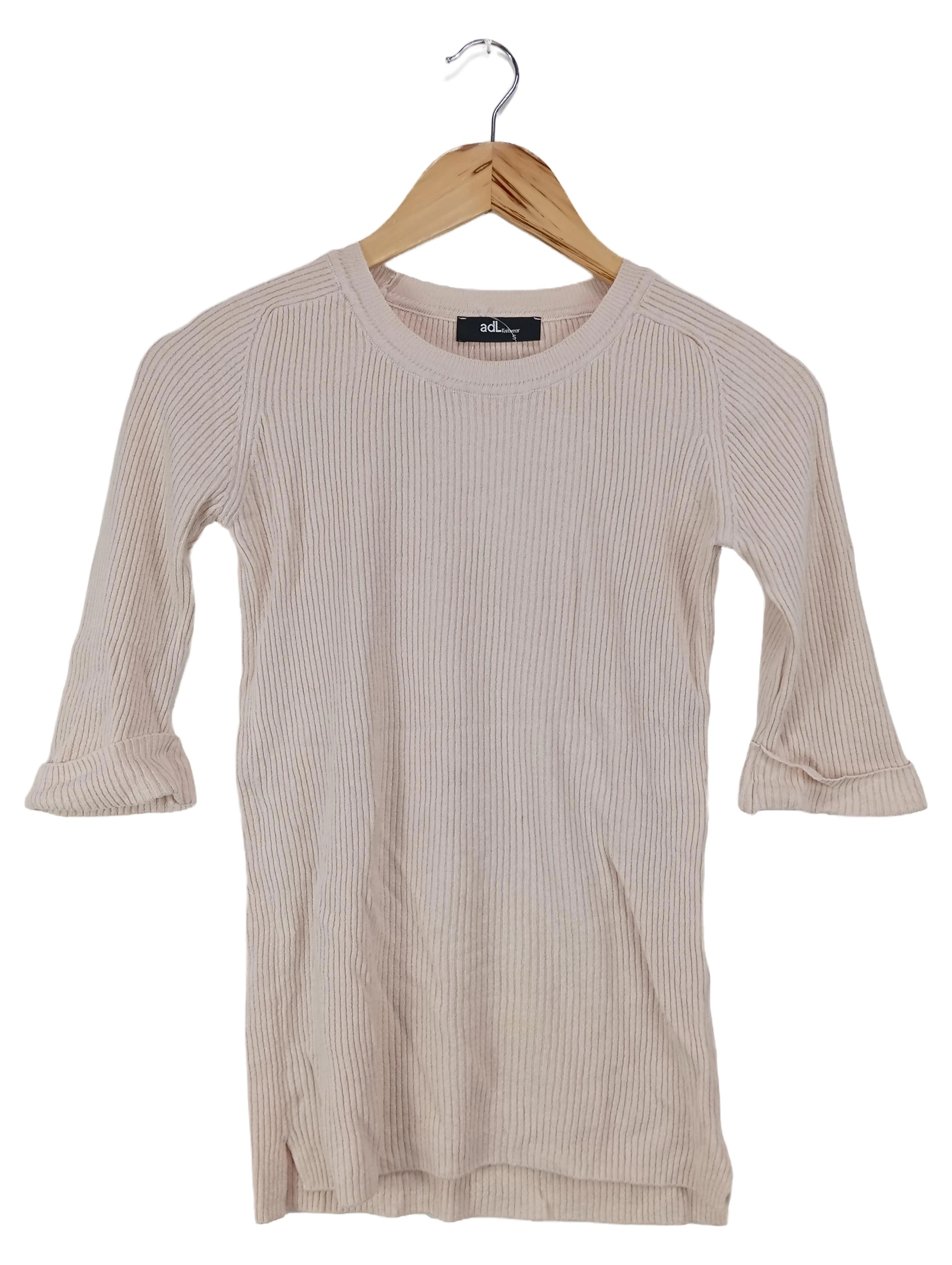 ADL Damen Pullover Beige Rippstrick 3/4-Arm Gr. 36/S Casual 1