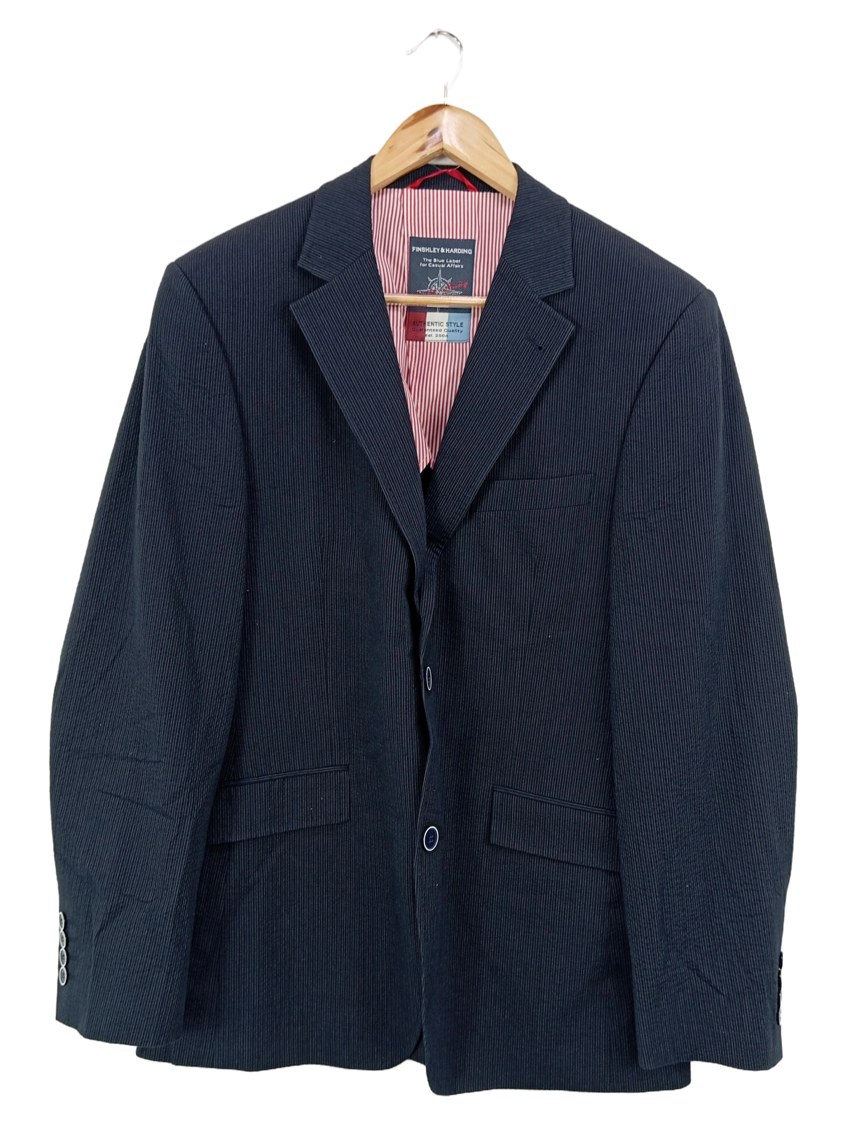 FINSHLEY & HARDING Herren Sakko Gr. 48/M Blau Gestreift Business Klassisch 1