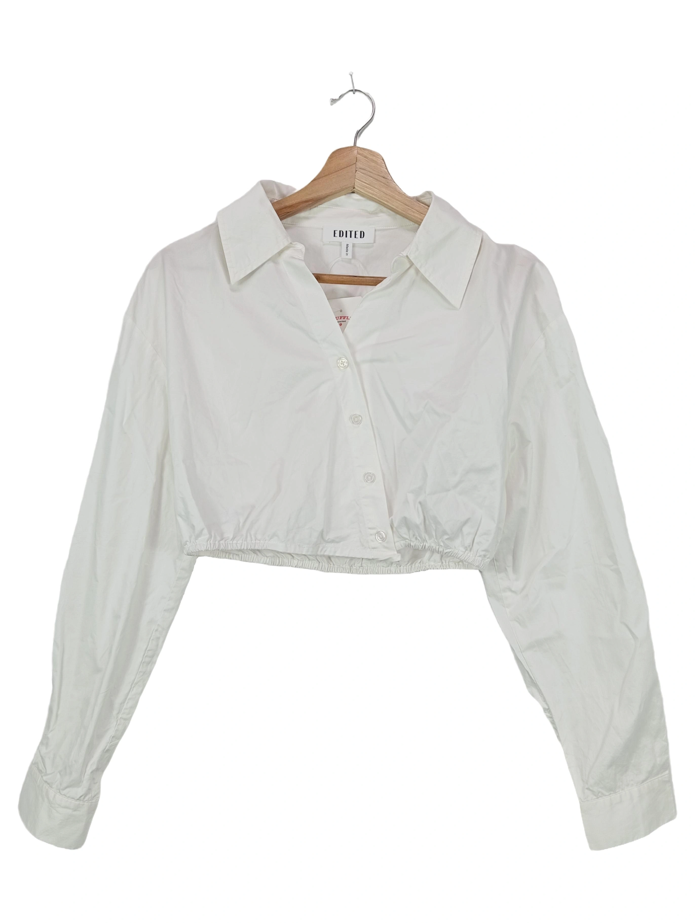 EDITED Damen Hemdbluse Gr. 36/S Weiß Casual Modern Cropped Baumwolle 1