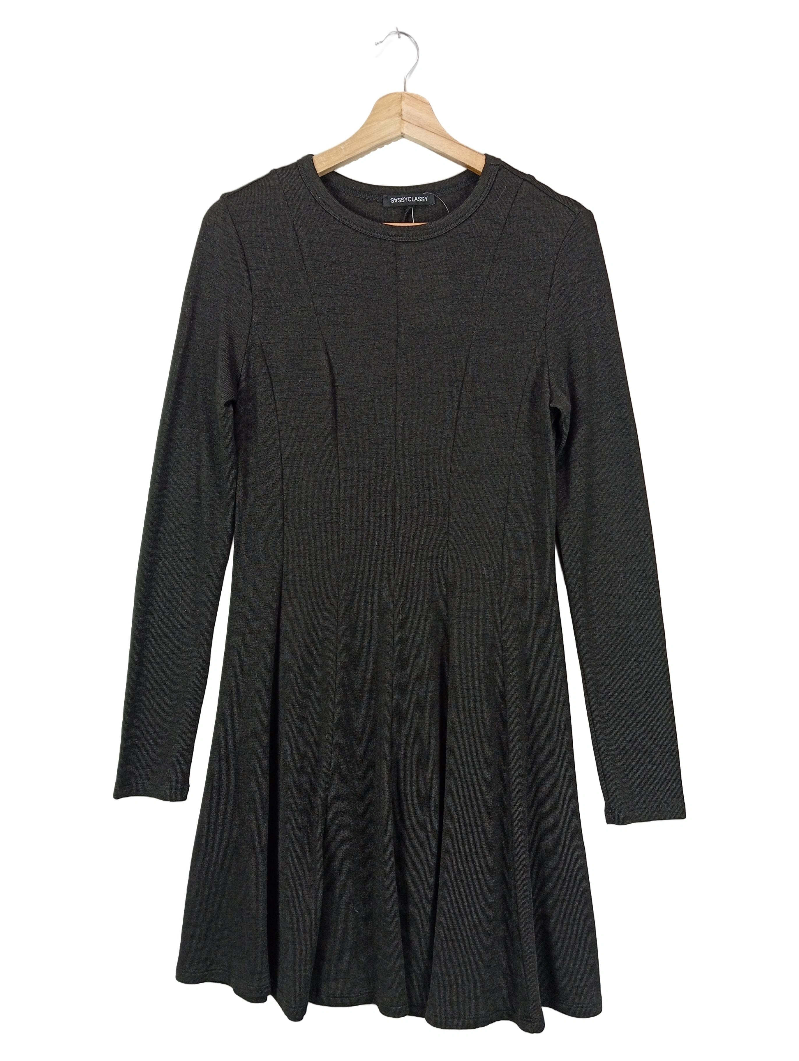 SASSY CLASSY Damen Freizeitkleid Gr. 36/S Grau Langarm Klassisch Elegant 1