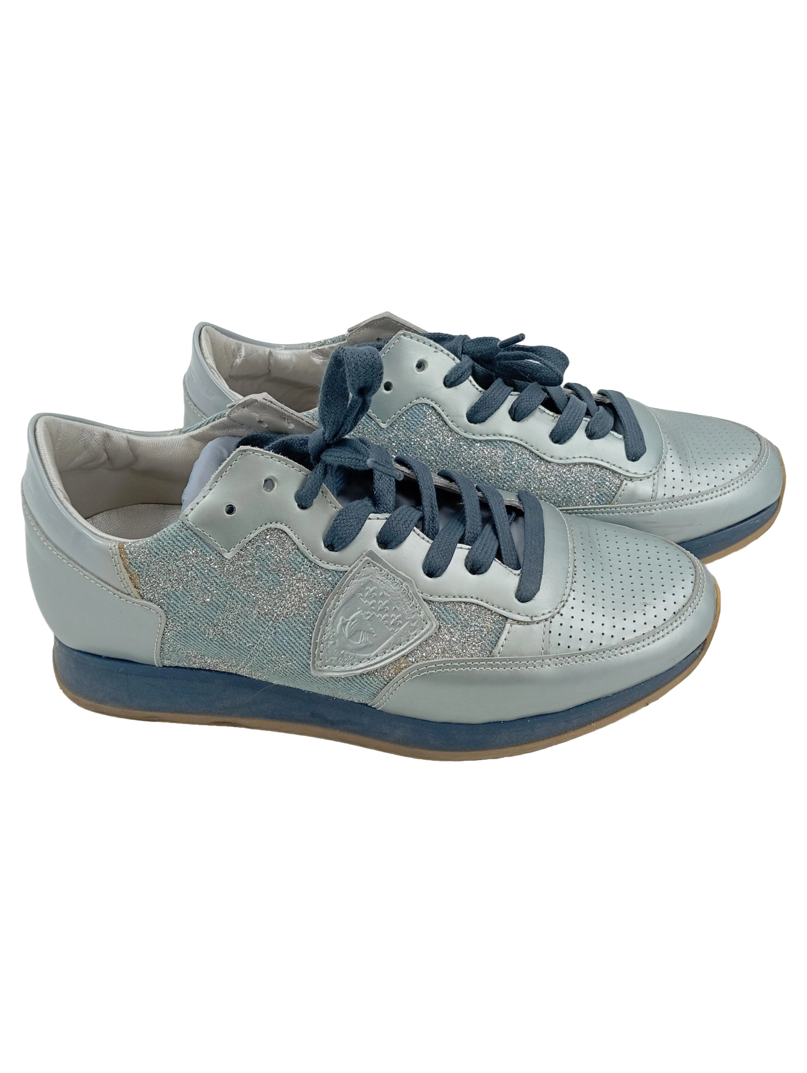 PHILIPPE MODEL Damen Sneaker low Gr. 36 Silber Glitzer Casual 1