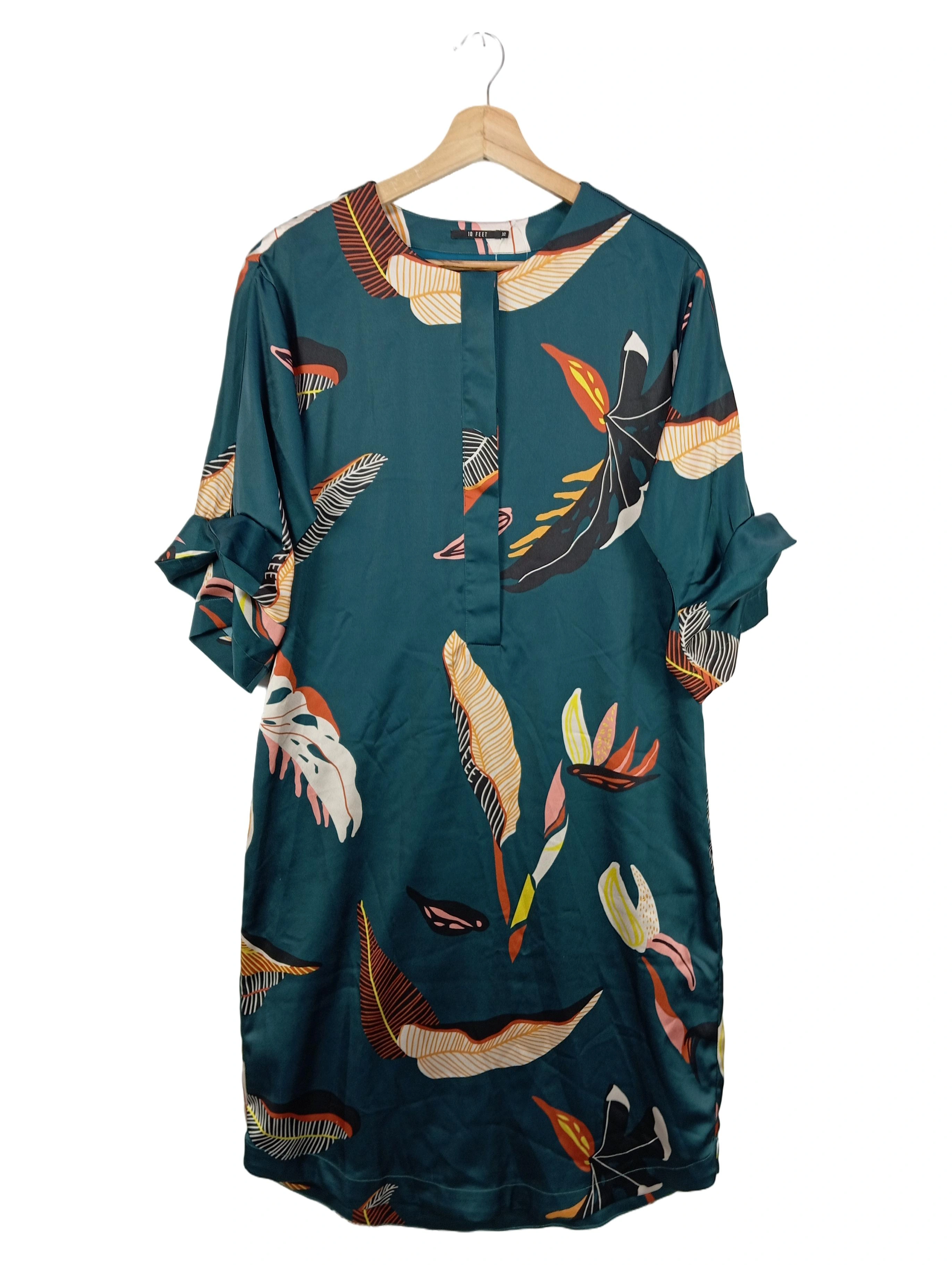 10 FEET Damen Blusenkleid XS 34 Grün Floral Muster Bohemian Minikleid 1
