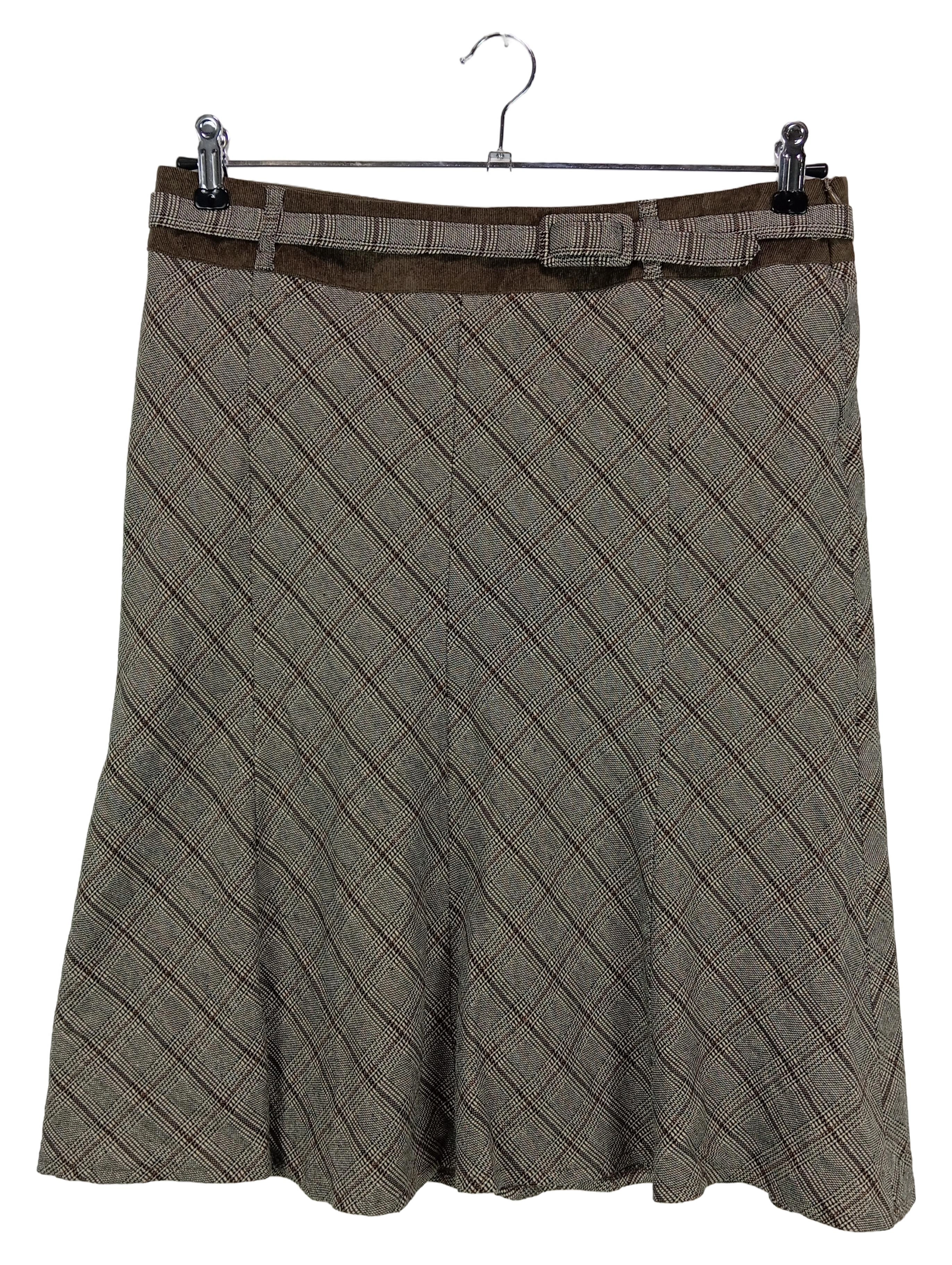 CLAUDIA GIL Faltenrock Damen 40/L Braun Kariert Midi Elegant 1