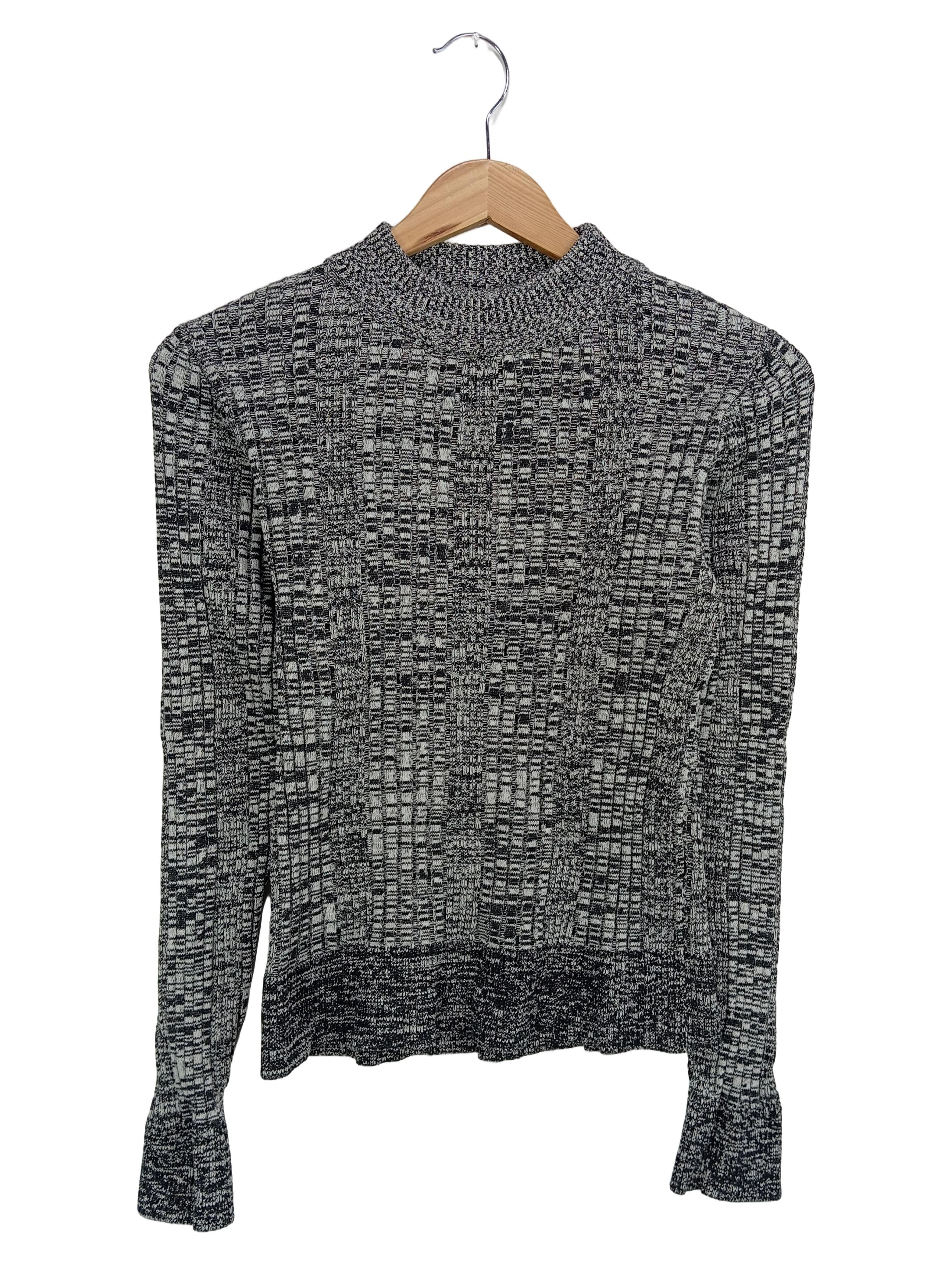 MONKI Pullover Damen Gr. 36/S Grau Meliert Rippstrick Langarm Basic 1