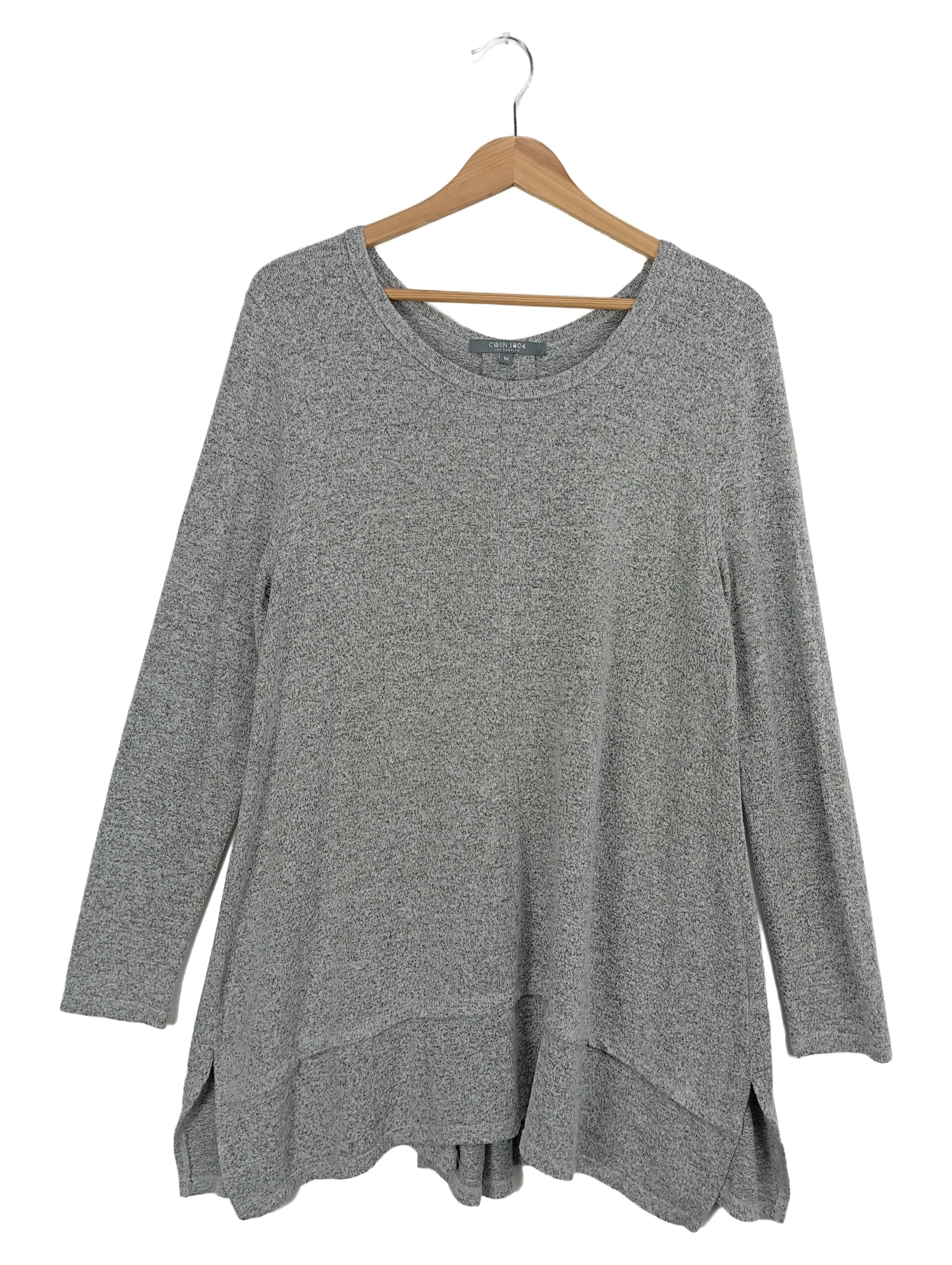 AMERICAN COIN TREASURES Bluse Damen 38/M Grau Casual Basic Langarm Meliert 1
