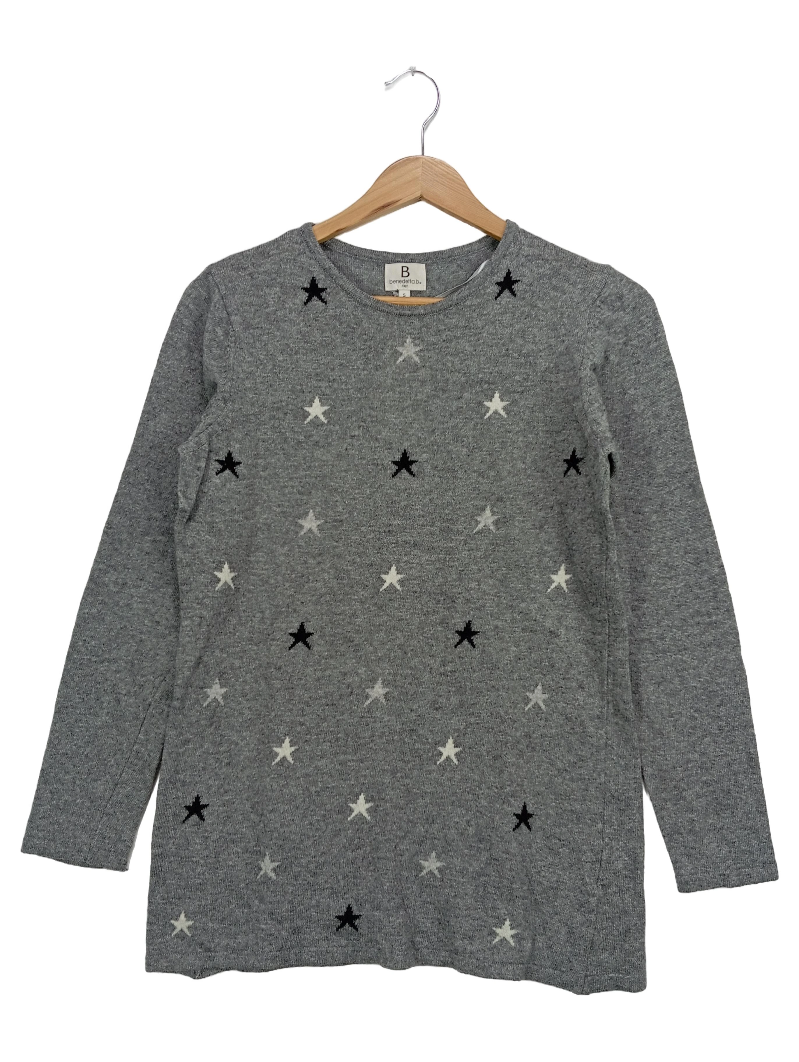 BENEDETTA B. Damen Pullover Gr. 36/S Grau Sterne Wollmischung Langarm 1