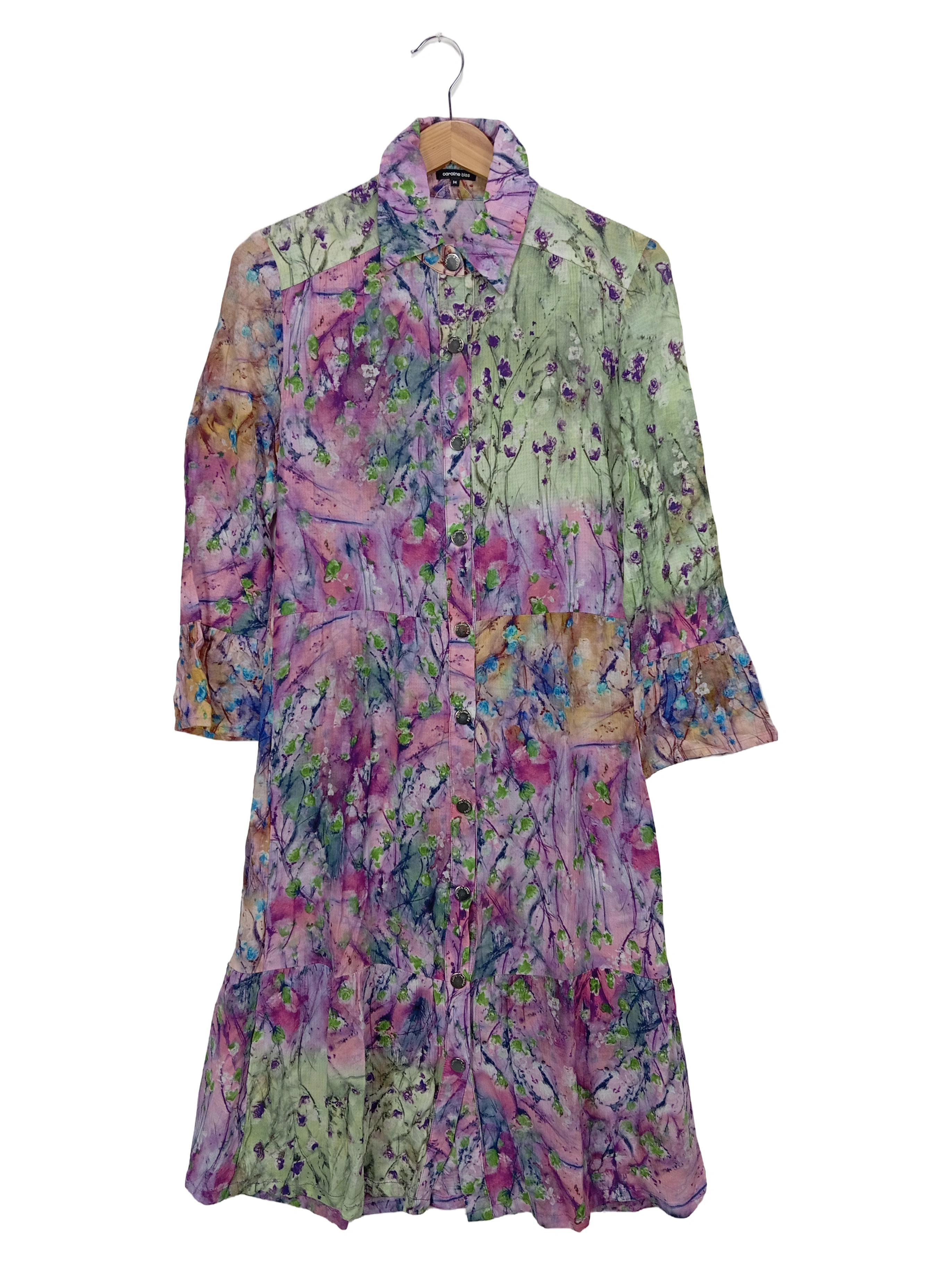 CAROLINE BISS Damen Blusenkleid 34/XS Mehrfarbig Floral Bohemian Midi 1