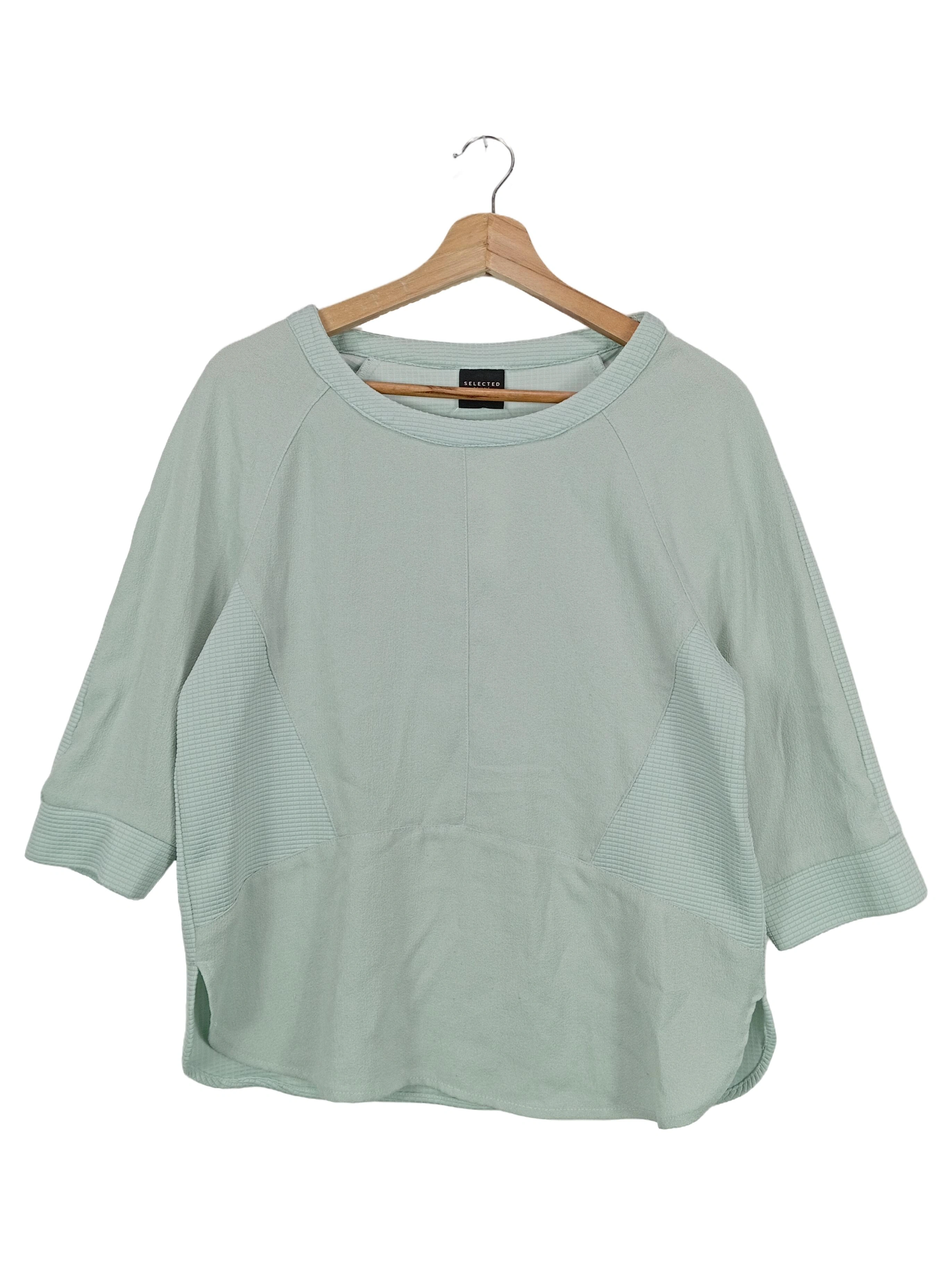 SELECTED Damen Pullover 3/4 Arm Grün Gr. 38 M Rippstrick Casual 1