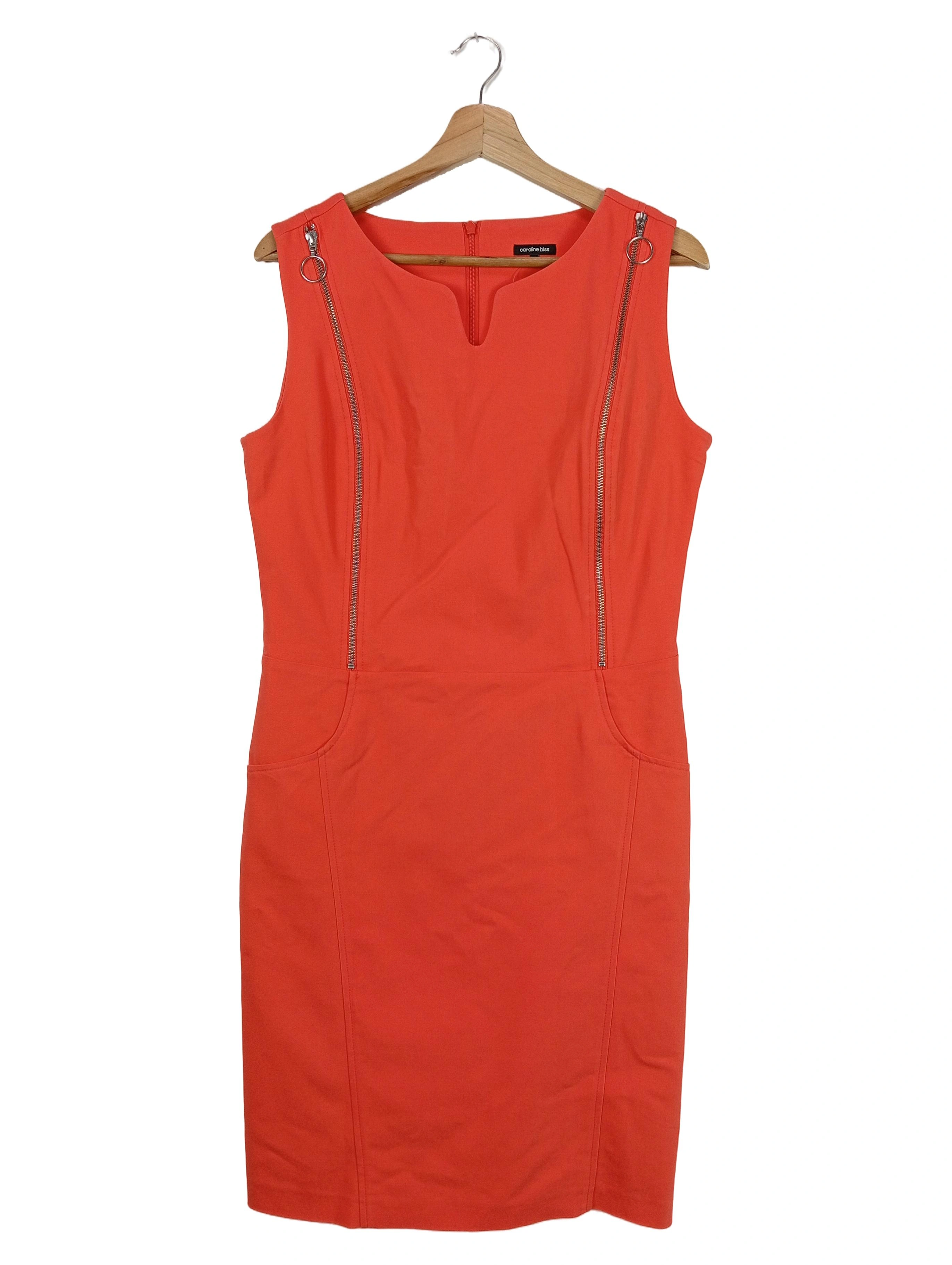 CAROLINE BISS Businesskleid Damen Rot Gr. 40 L Elegant Ärmellos Etuikleid 1