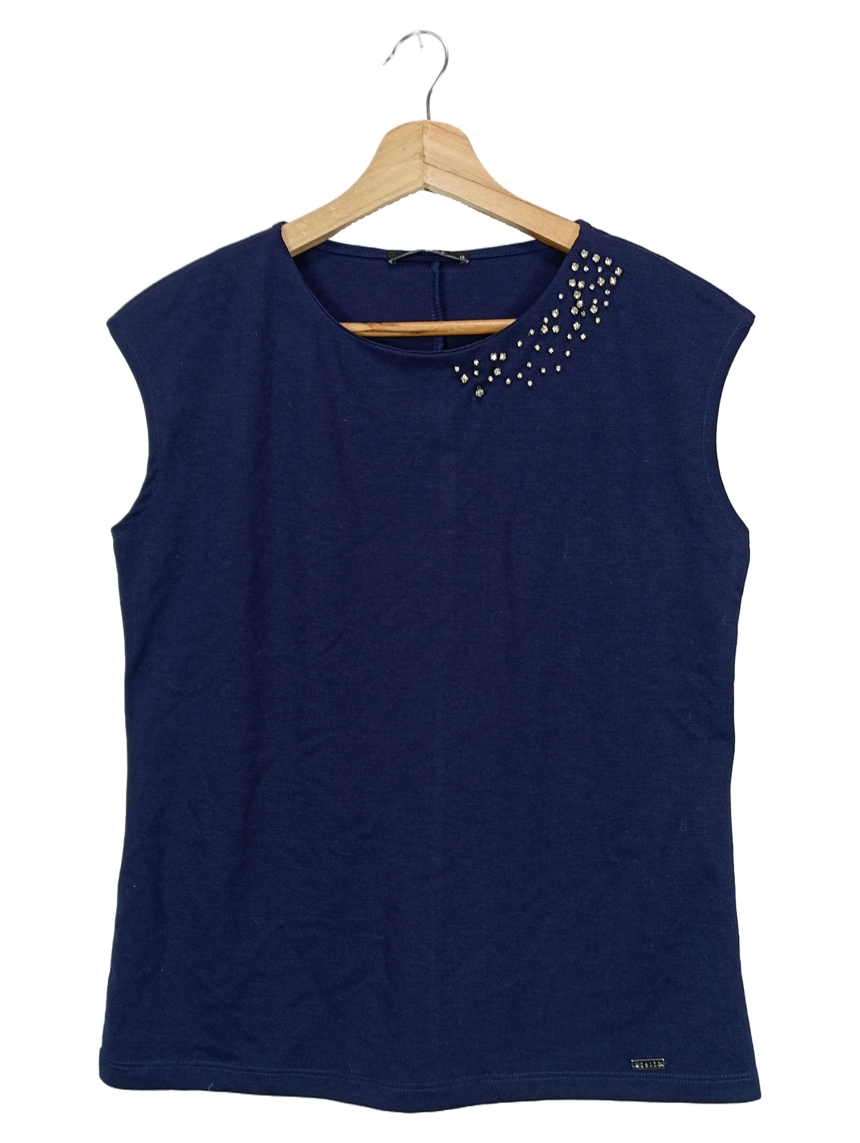 MOHITO Damen Top Gr. 34/XS Blau Basic Casual Strass Ärmellos 1