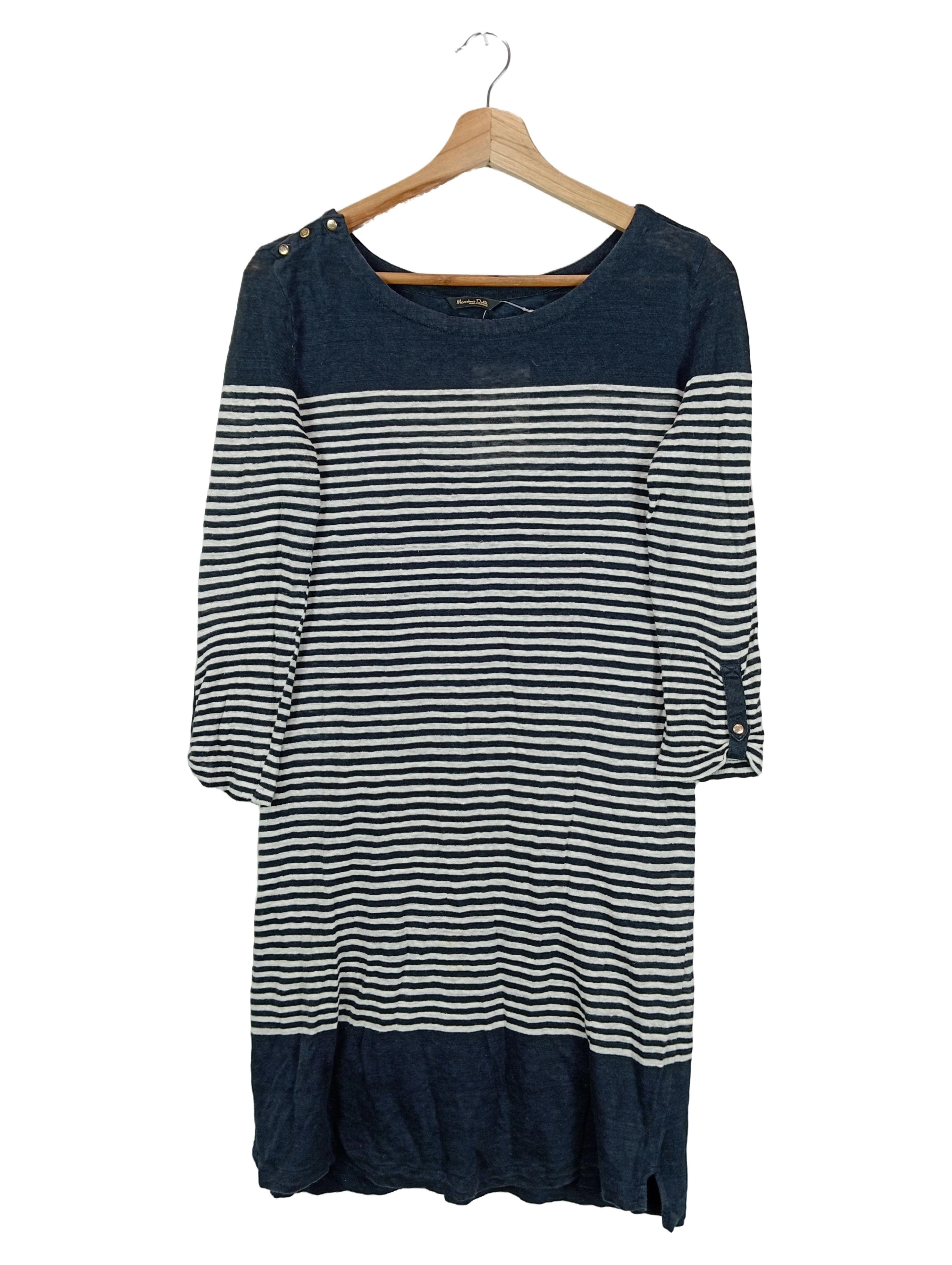 MASSIMO DUTTI Damen Freizeitkleid Leinen Gestreift Gr. 36/S Maritim 1