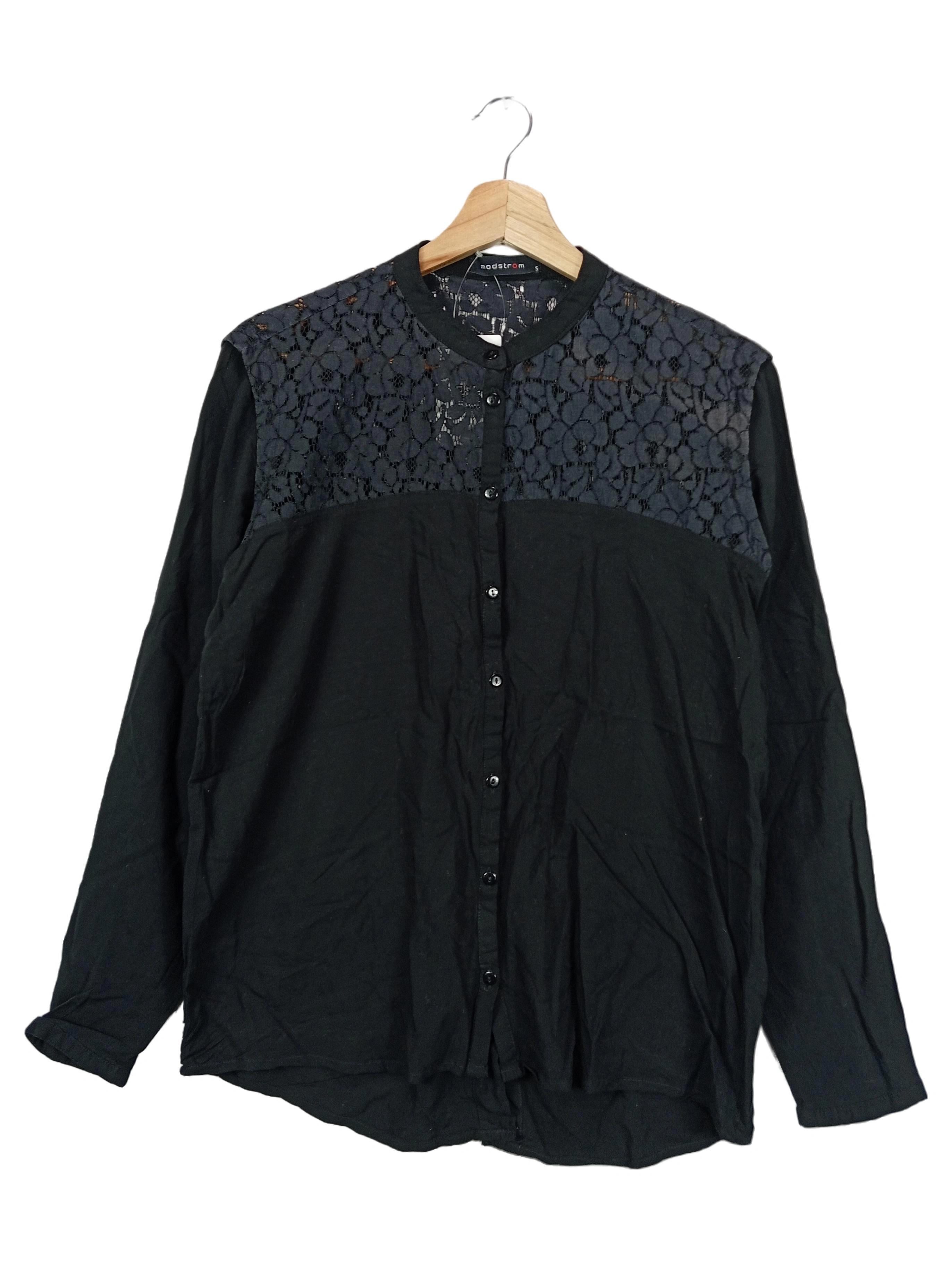 MODSTRÖM Damen Bluse Schwarz Spitze Langarm Floral Gr. S 1