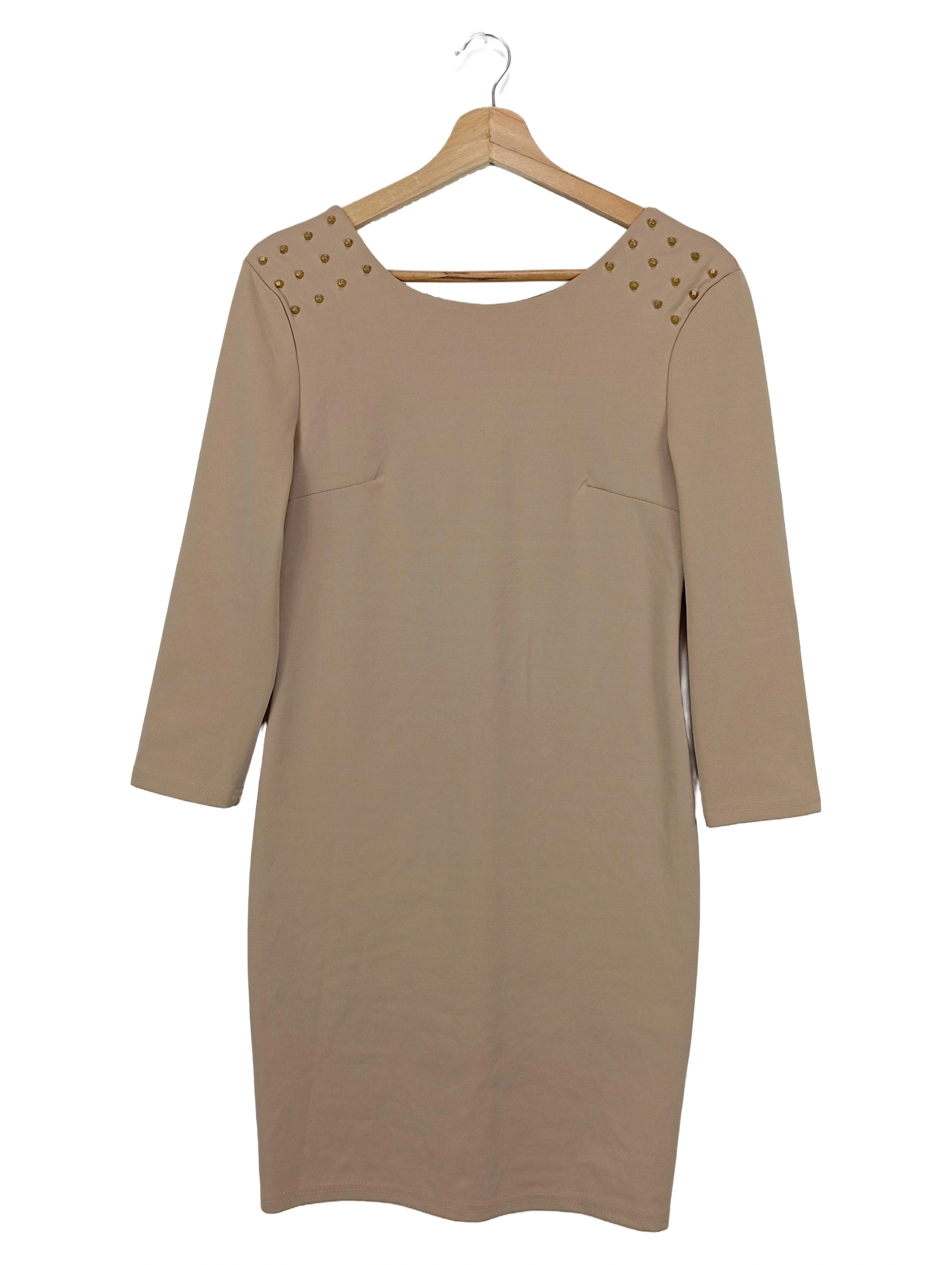 DROLE DE COPINE Damen Etuikleid Gr. 38/M Beige Elegant Business Nieten 1