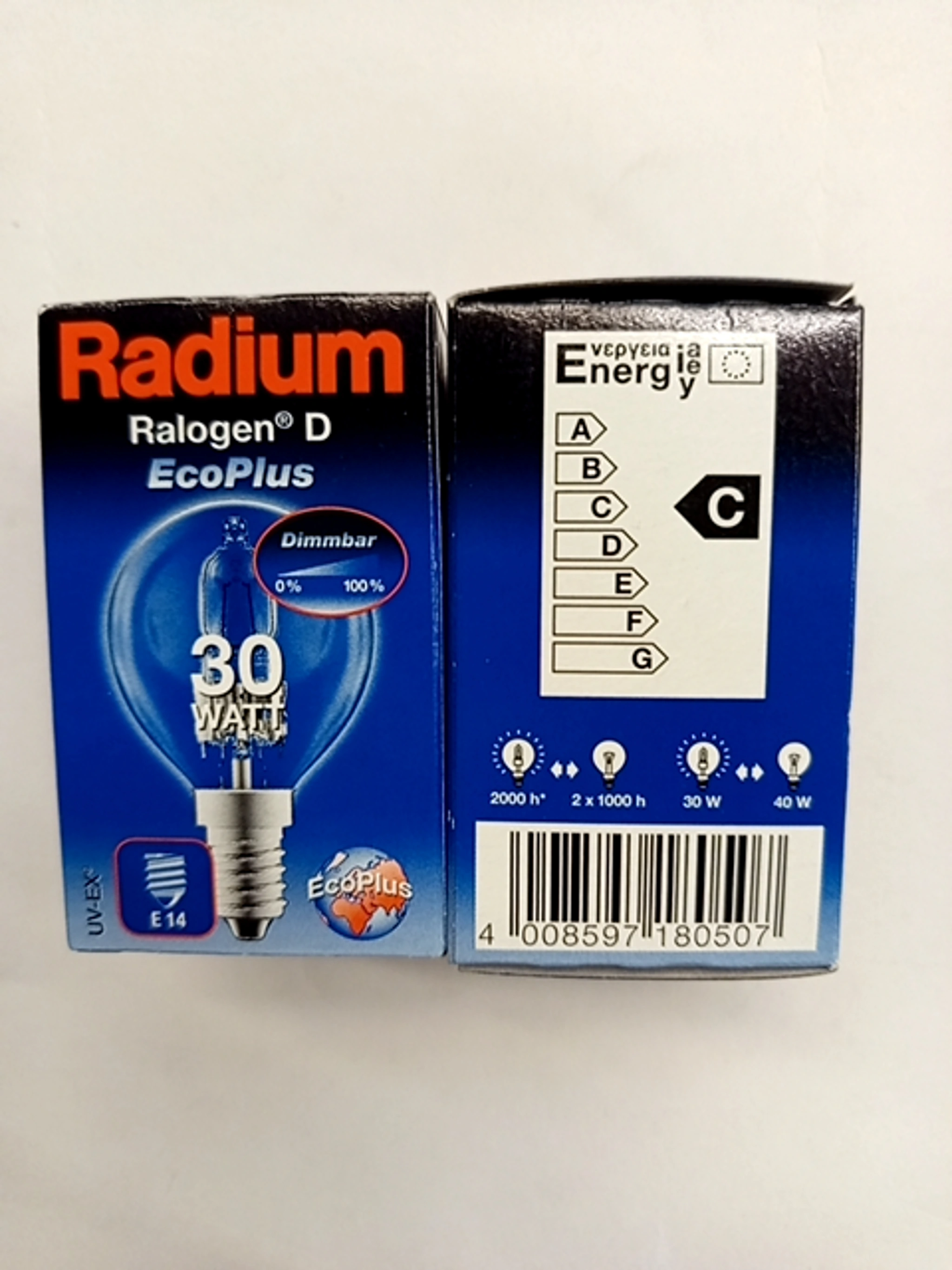 Radium Ralogen D EcoPlus Halogenlampe 30W E14 Kugel Dimmbar Transparent 2