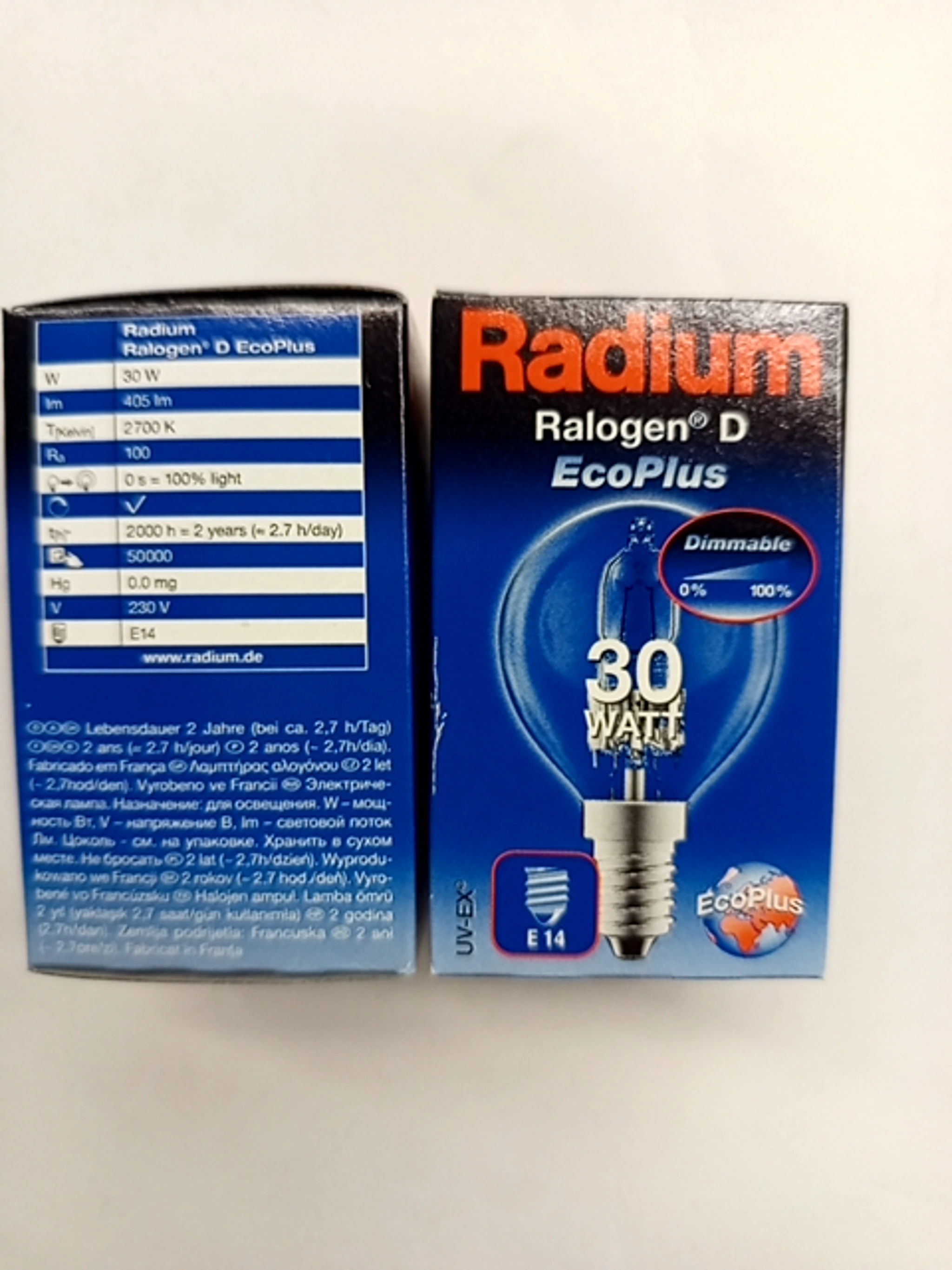 Radium Ralogen D EcoPlus Halogenlampe 30W E14 Kugel Dimmbar Transparent 3