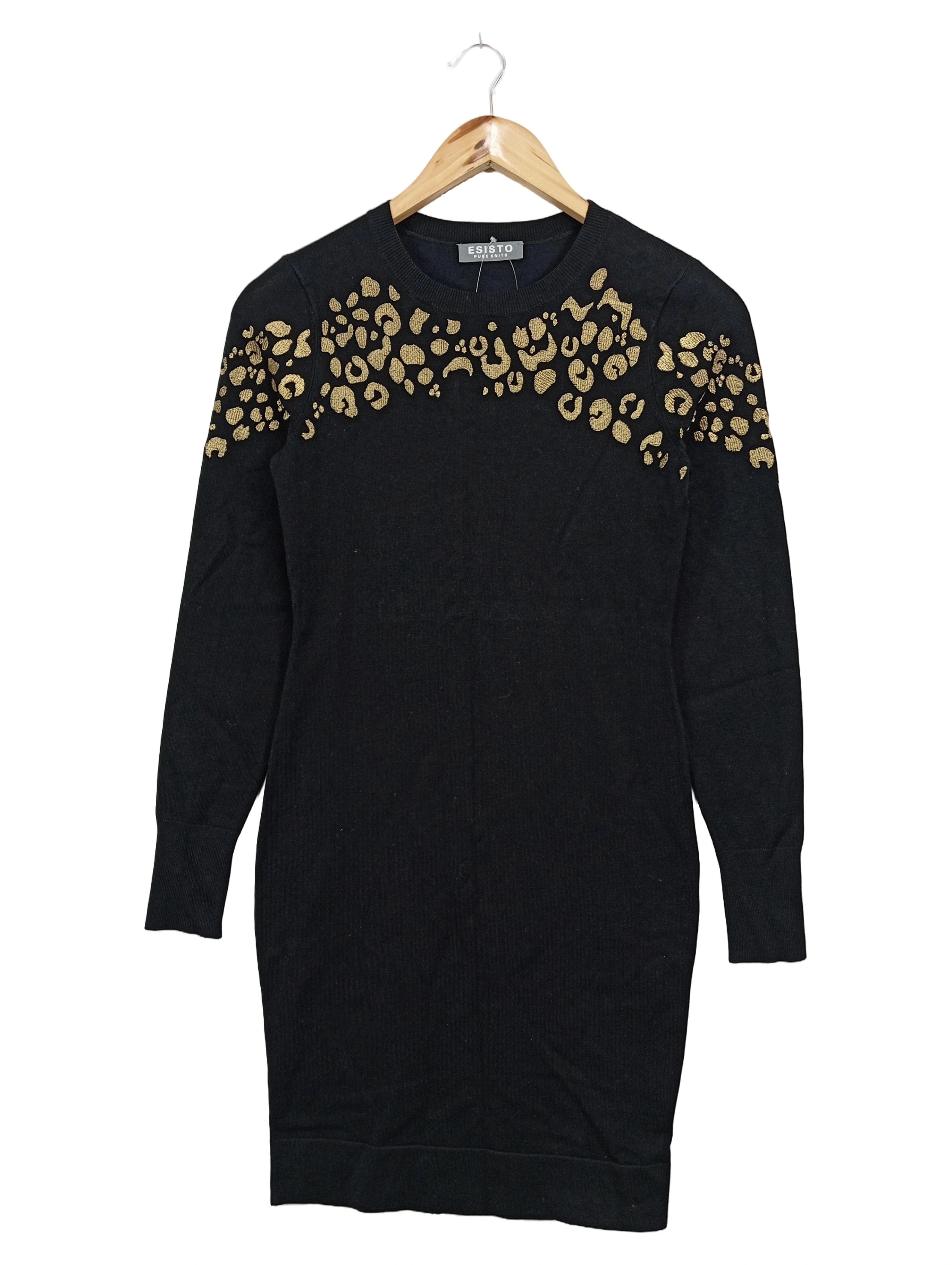 ESISTO Damen Etuikleid Gr. 36/S Schwarz Elegant Animal-Print Pailletten 1