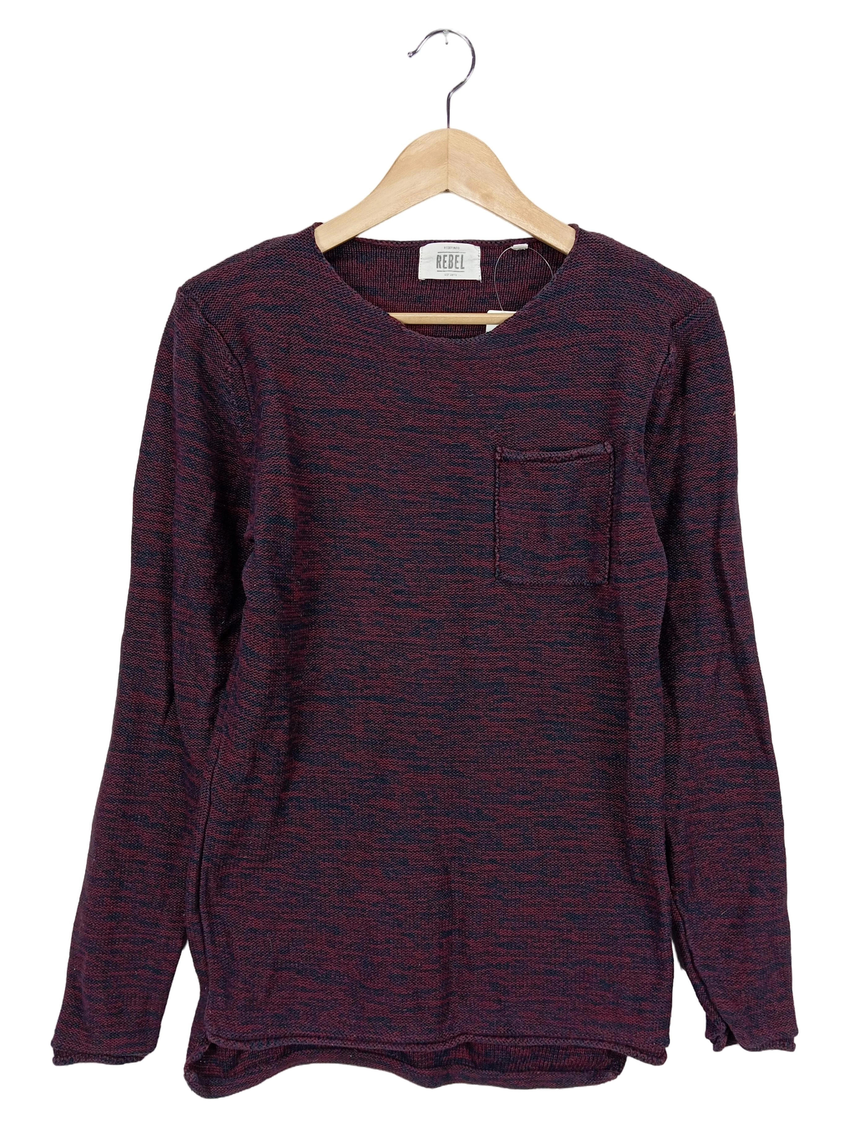 REDEFINED REBEL Herren Pullover Gr. 46/S Rot Meliert Casual Langarm Baumwolle 1
