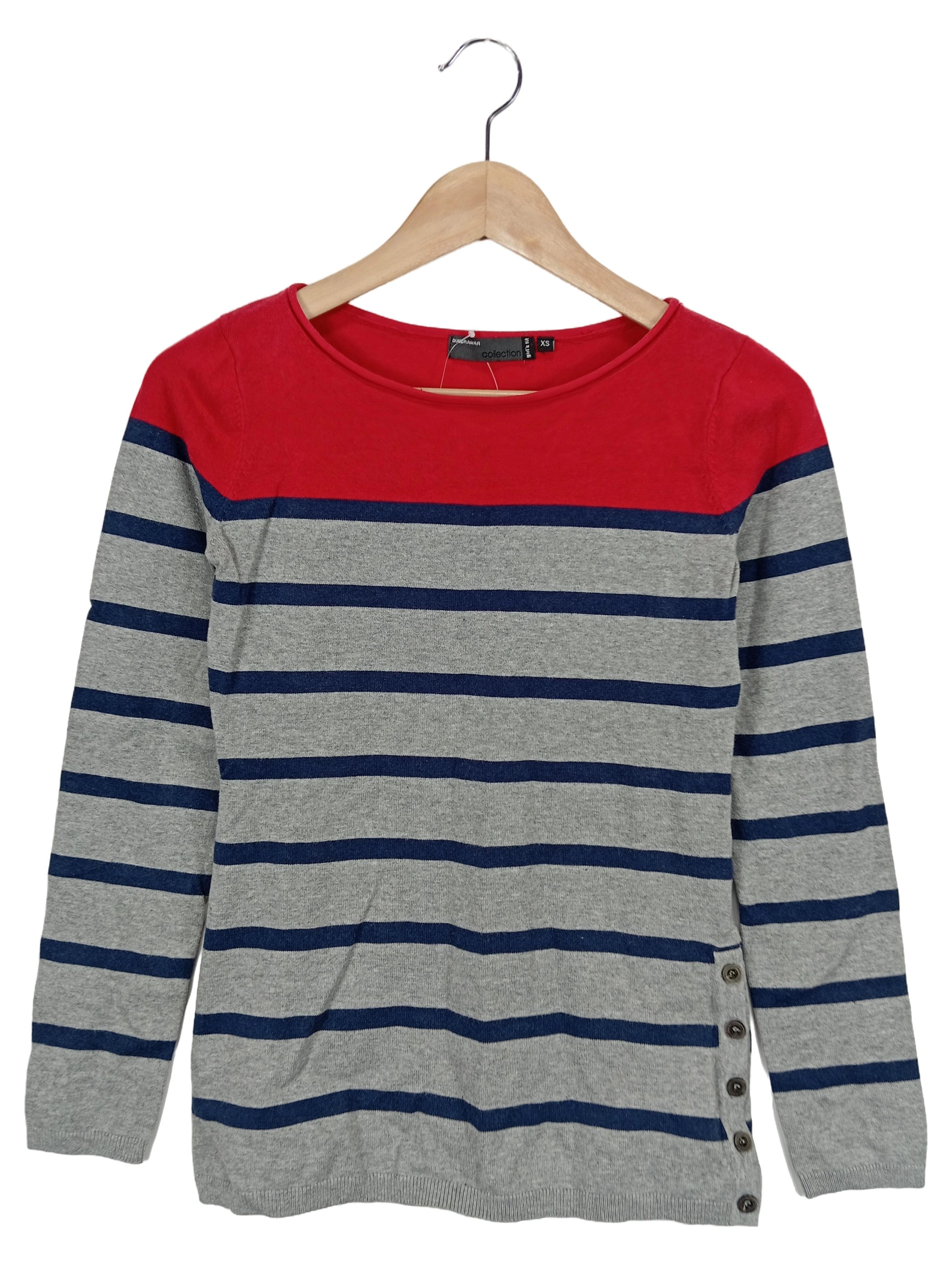 QUEBRAMAR Damen Pullover 34/XS Gestreift Maritim Langarm Rot Grau Blau 1