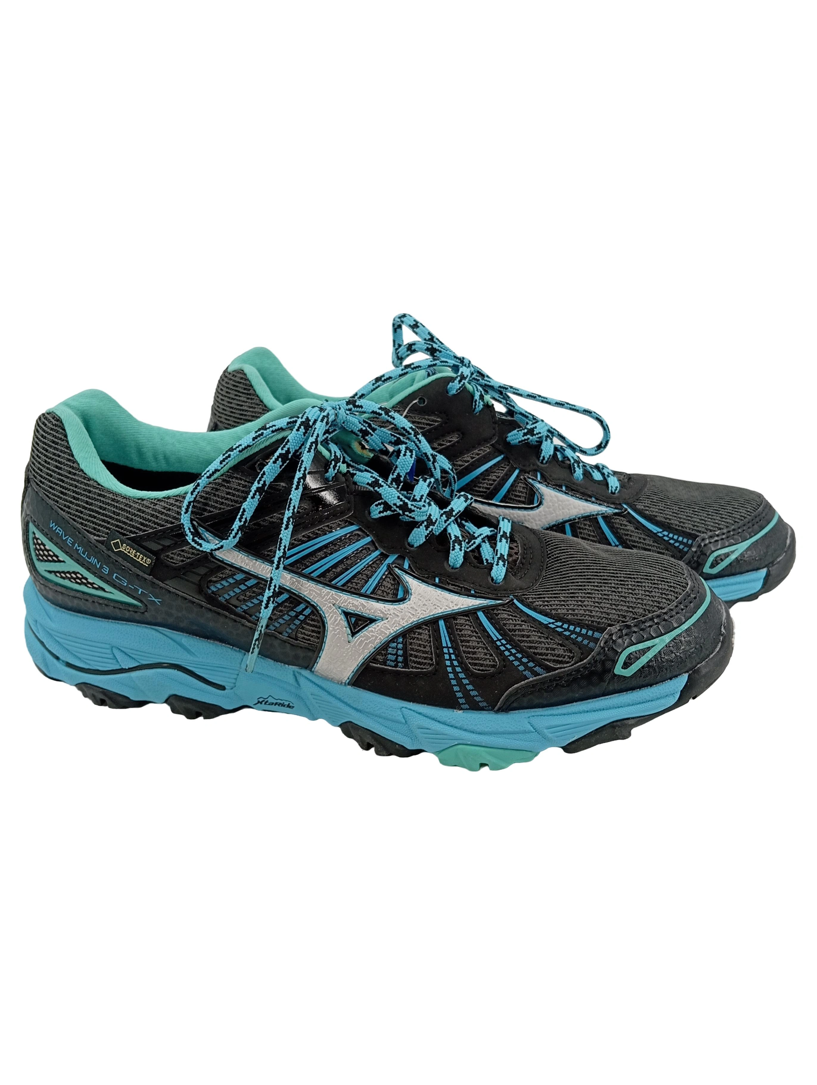 MIZUNO WAVE MUJIN 3 G-TX Damen Outdoorschuhe Gr. 40.5 Schwarz Türkis Sportlich 1