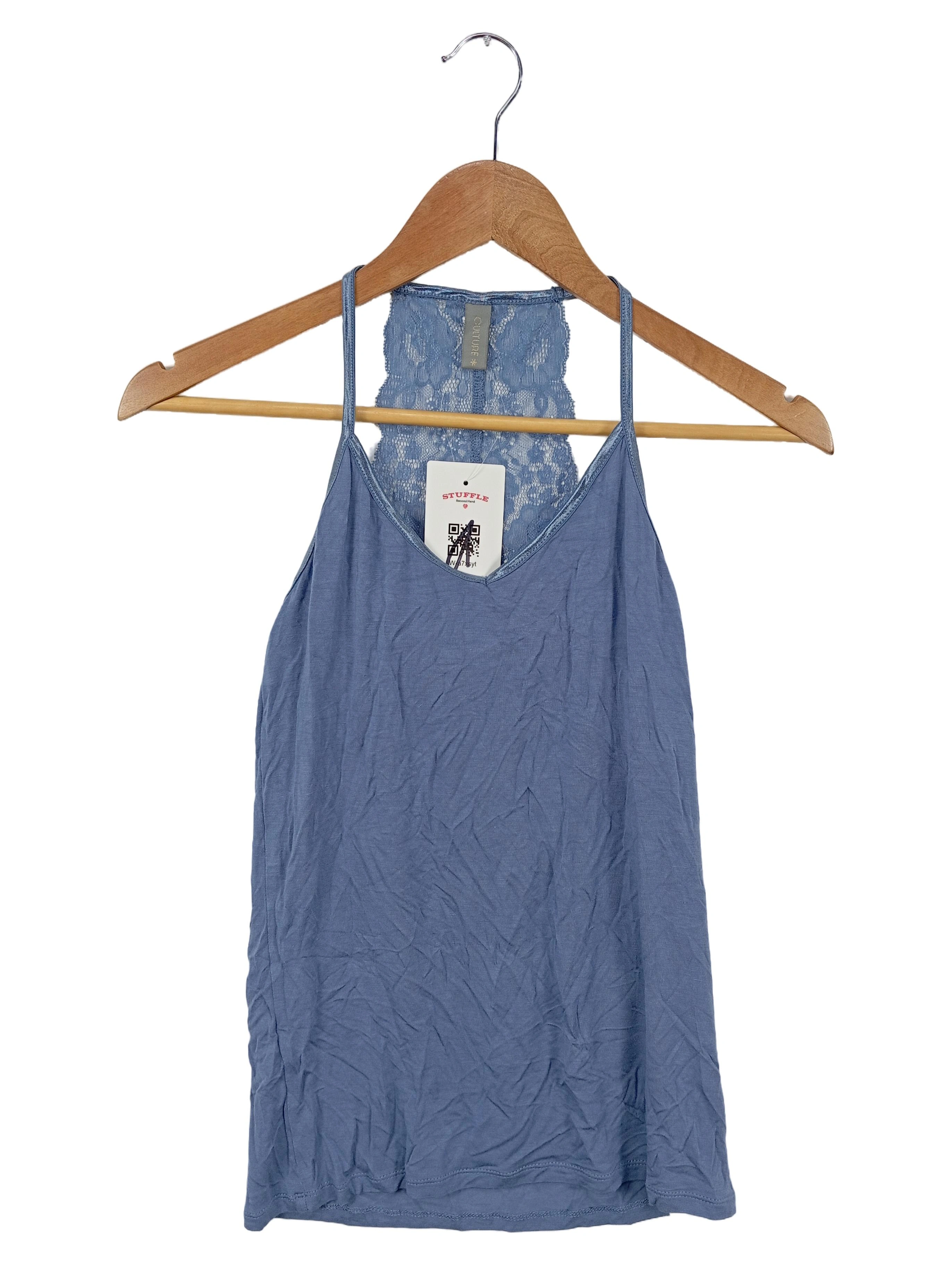 CULTURE Damen Top Gr. 34/XS Blau mit Spitze Casual 1