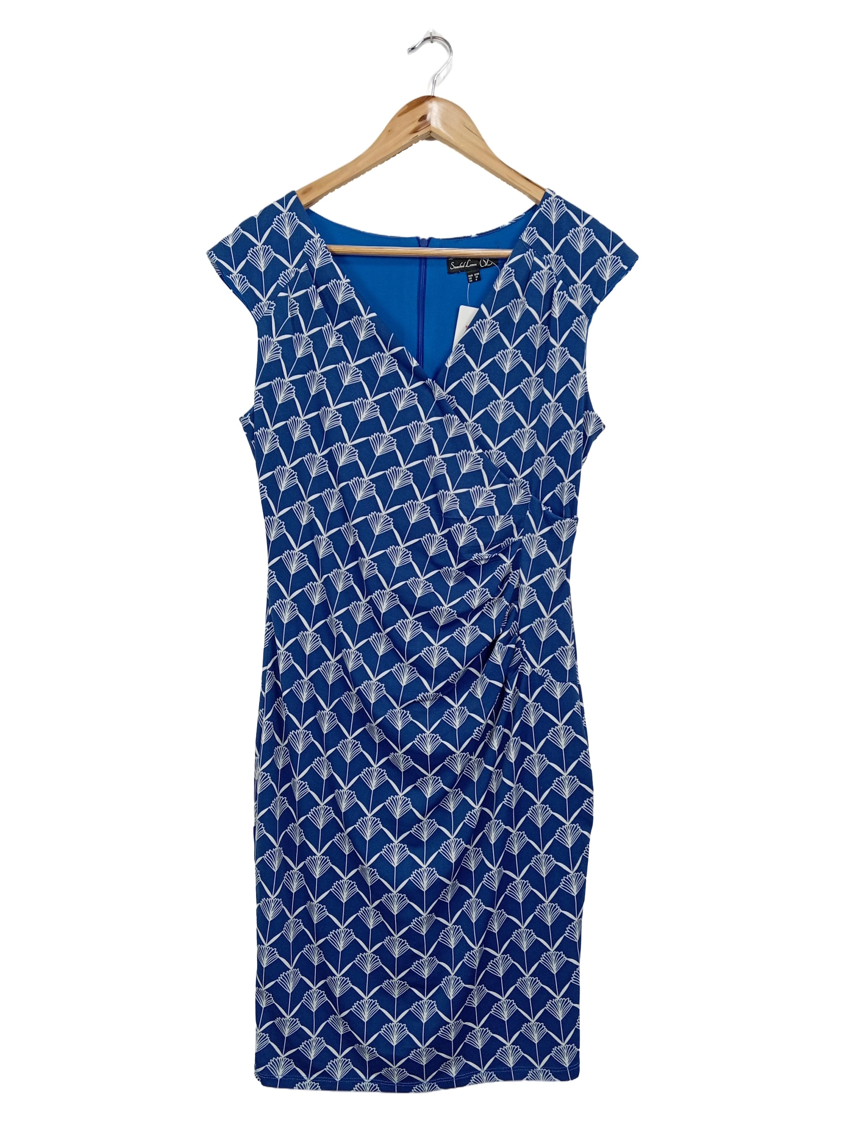 SMASHED LEMON Etuikleid Damen 36/S Blau Elegant Florales Muster 1
