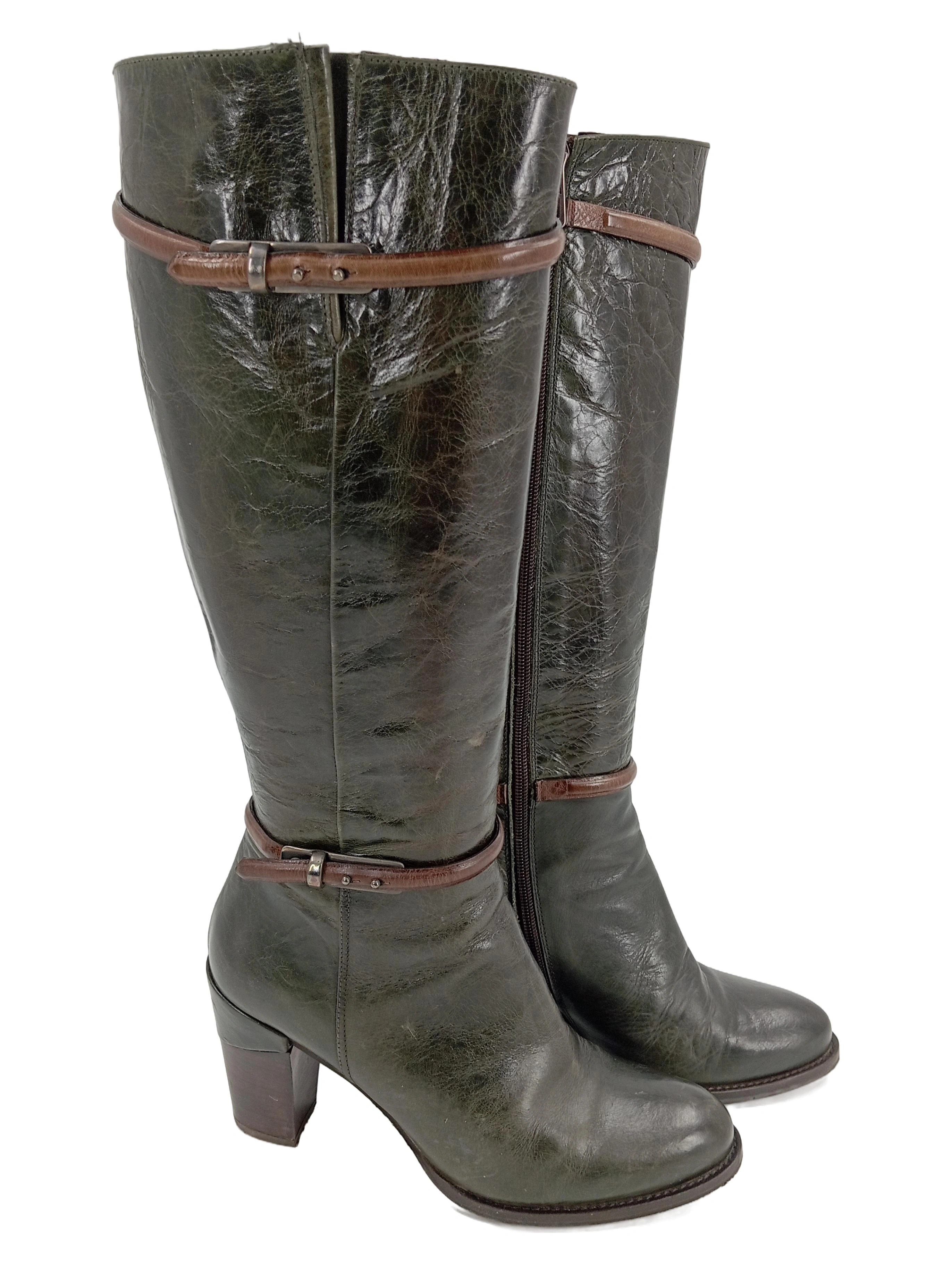 ZINDA Damen Stiefel Gr. 37 Grün Leder Elegant Klassisch 1