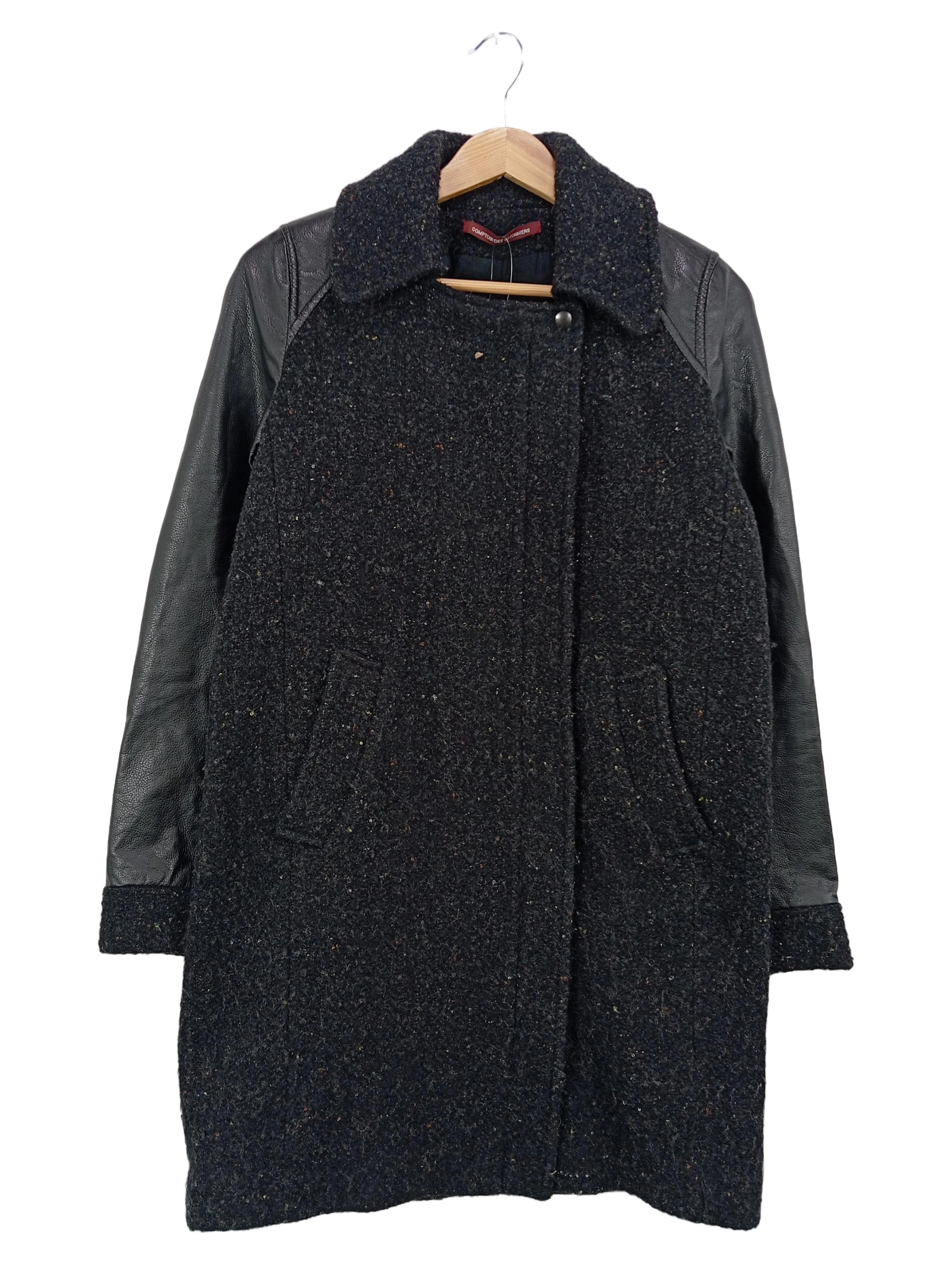 COMPTOIR DES COTONNIERS Klassischer Mantel Damen 38/M Schwarz Leder Wolle 1