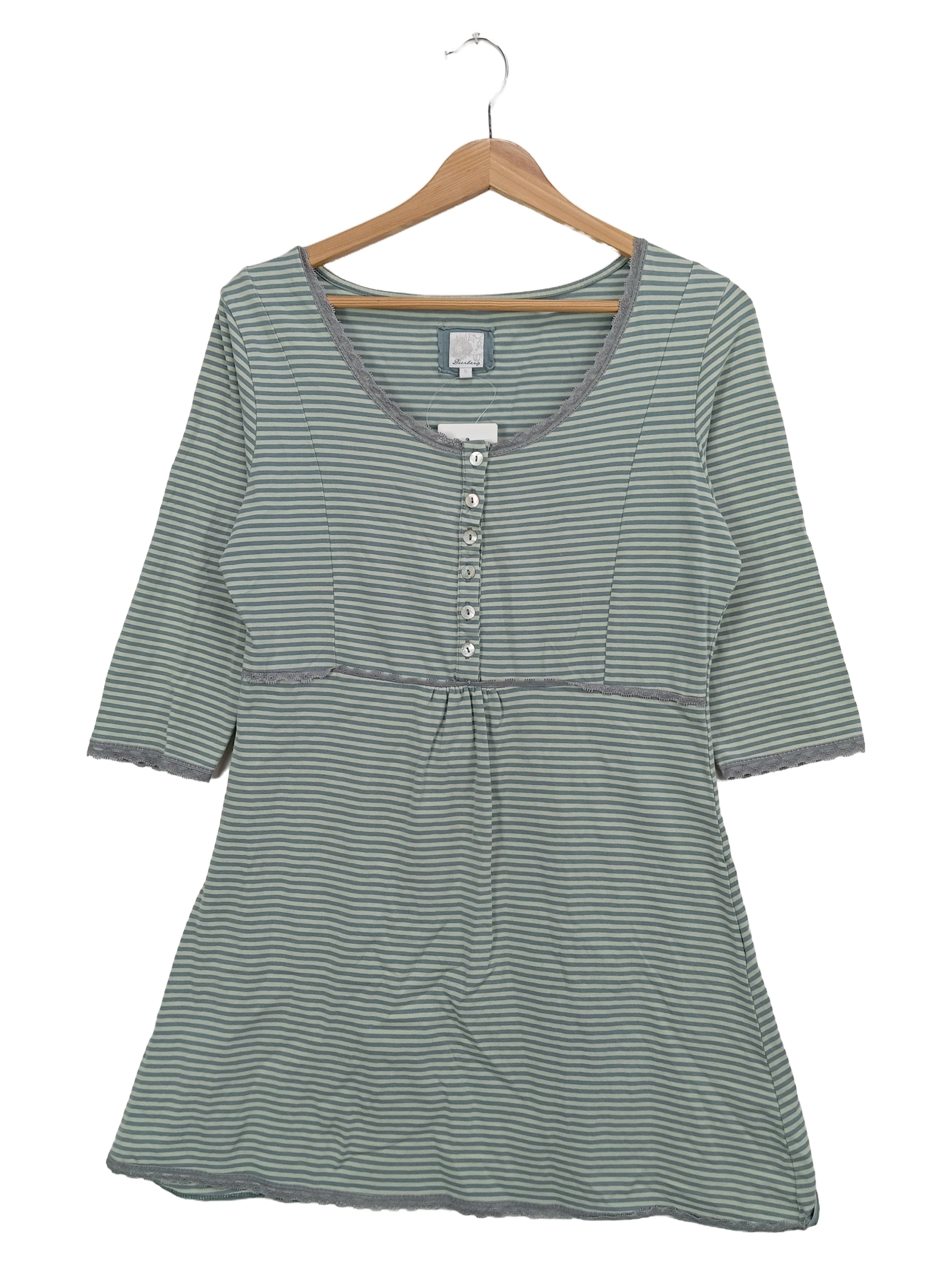 DEERBERG Damen Freizeitkleid Gr. 36/S Grün Gestreift Baumwolle Klassisch 1