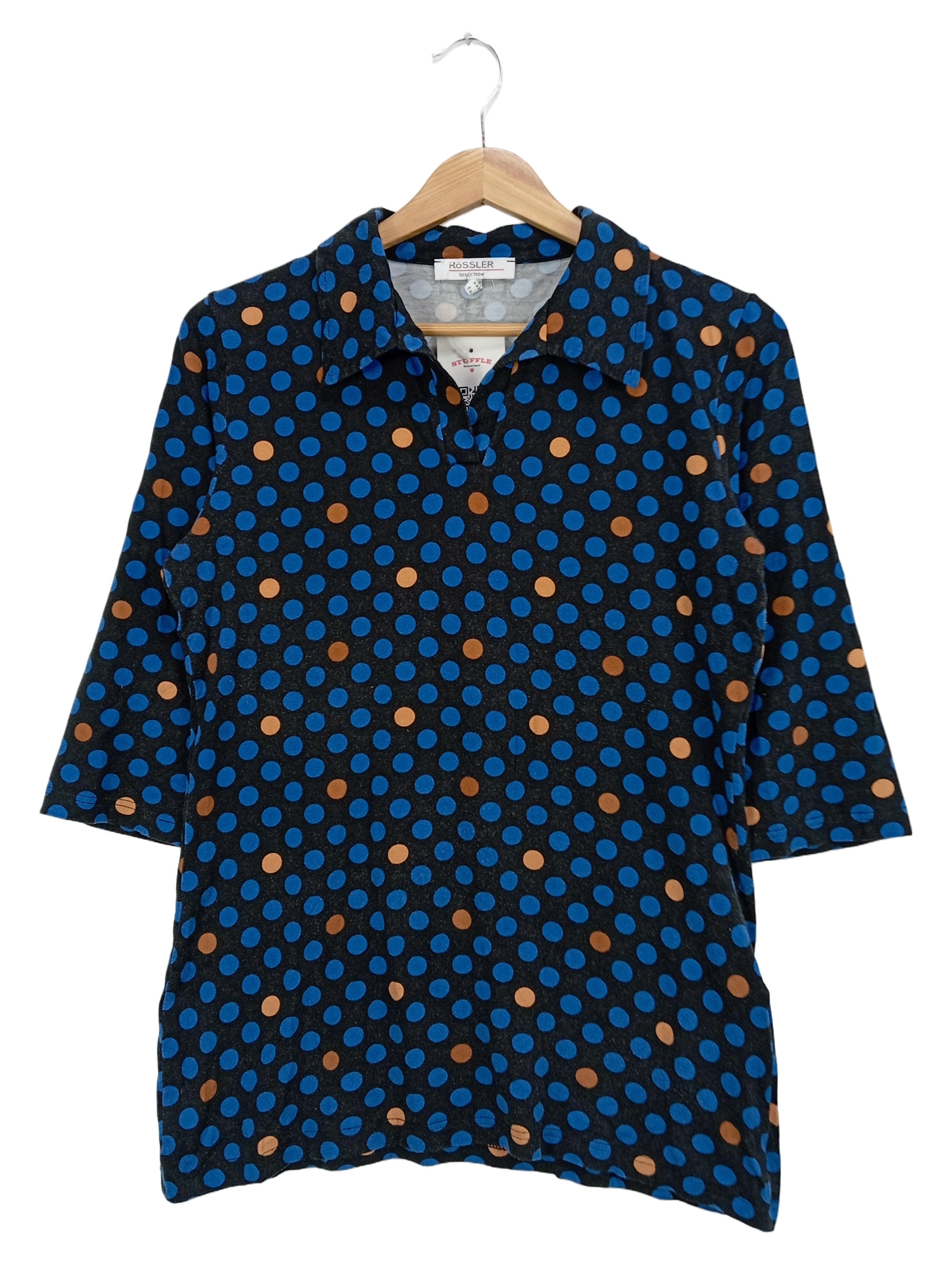 Rössler Selection Damen Poloshirt Gr. 38/M Punkte Blau Braun 3/4-Arm 1