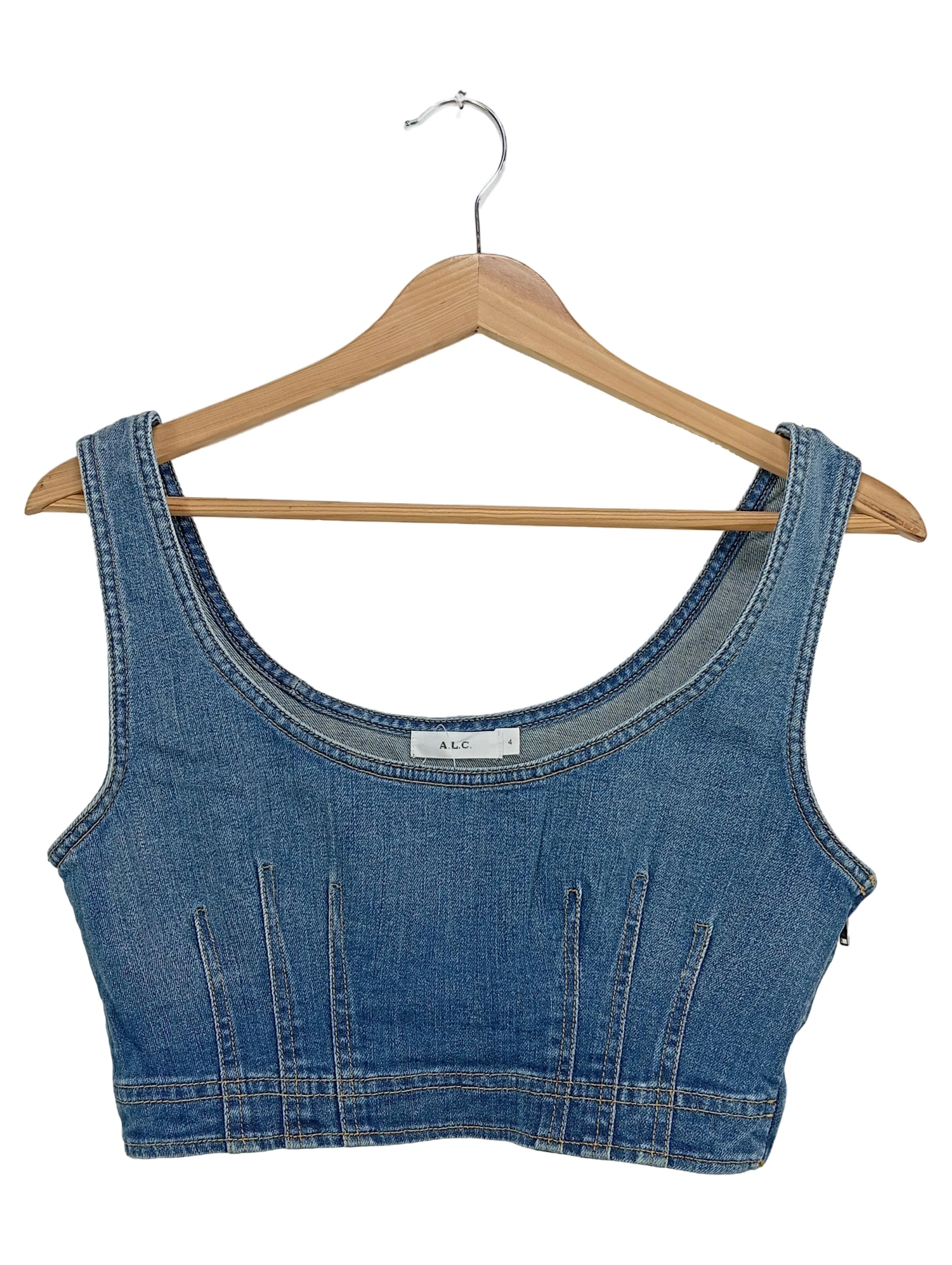 A.L.C. Damen Bustier Top Gr. S Blau Denim Casual Ärmellos Cropped 1