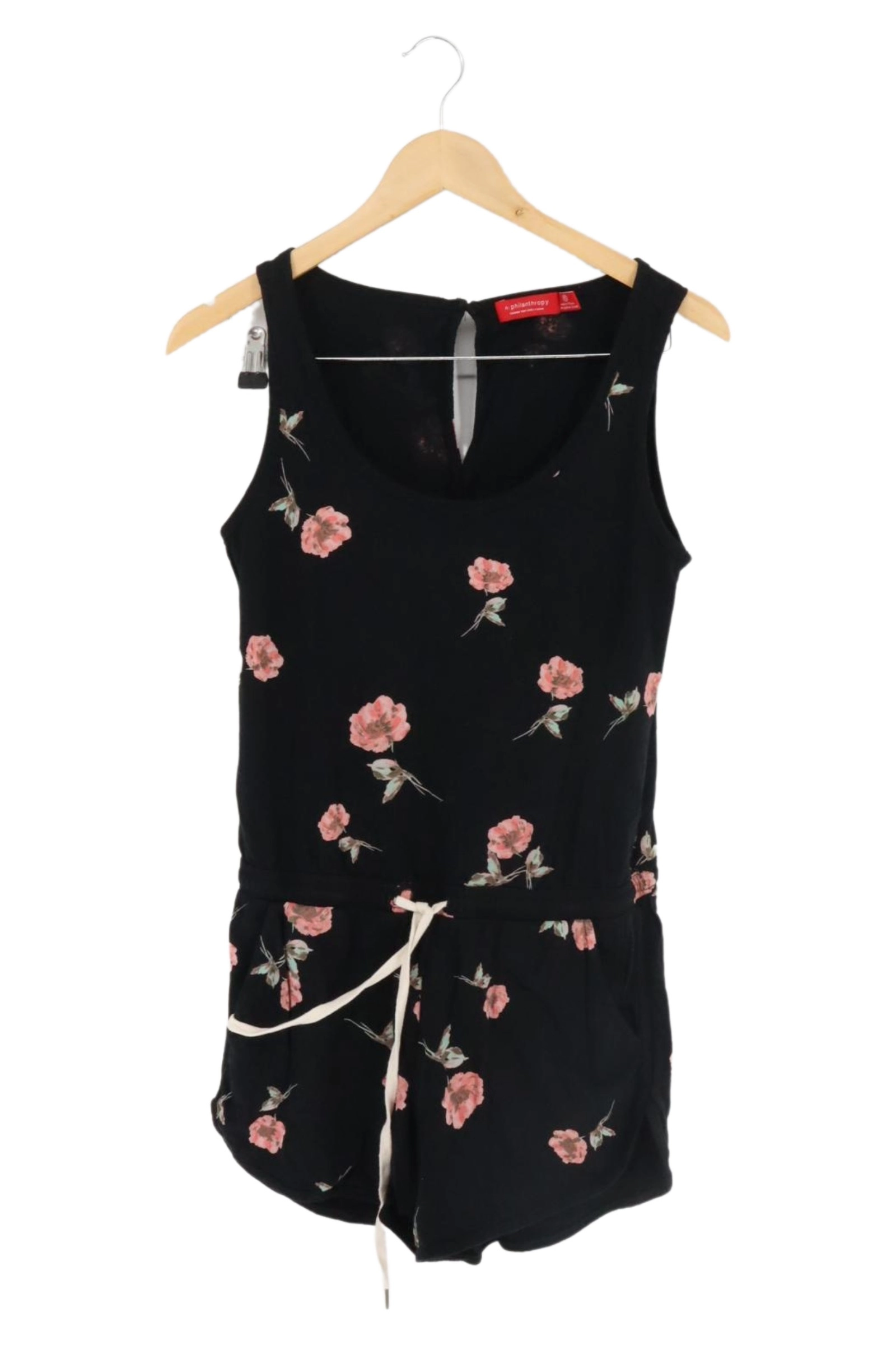Damen Jumpsuit Kurz Schwarz Blumenmuster Gr. S/36 Ärmellos Sommer 1