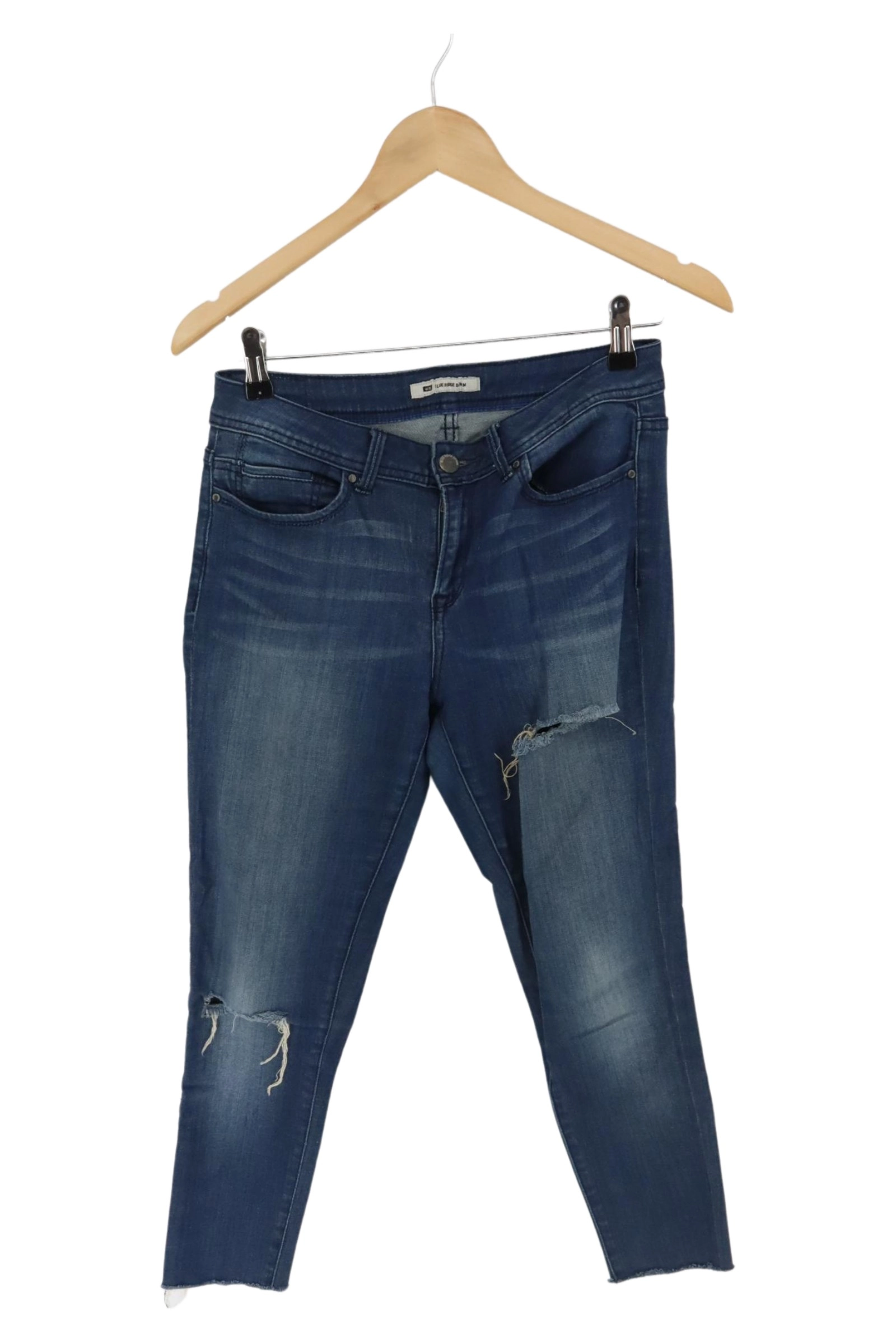Blue Ridge Denim Damen Mom Jeans Blau Ripped Distressed Fransen Gr. 38/M 1
