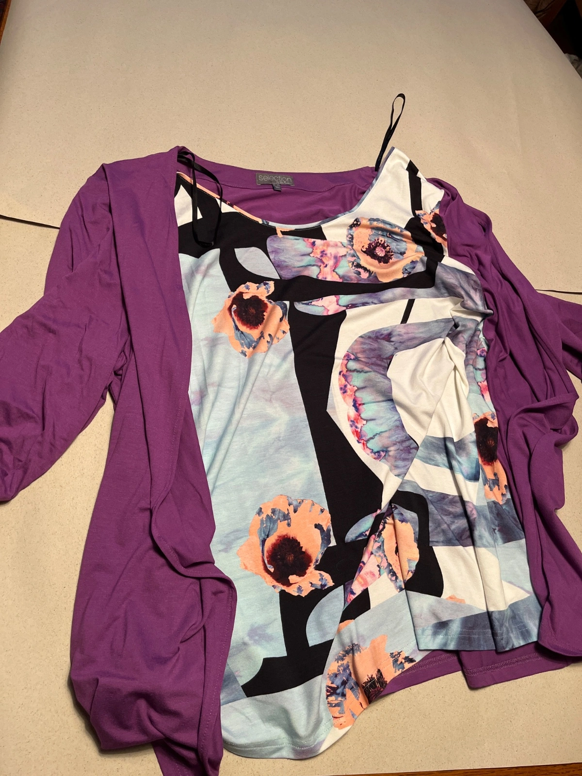 SELECTION by Ulla Popken Damen Twin Set Gr. 56/3XL Lila Blumenmuster Modern 7
