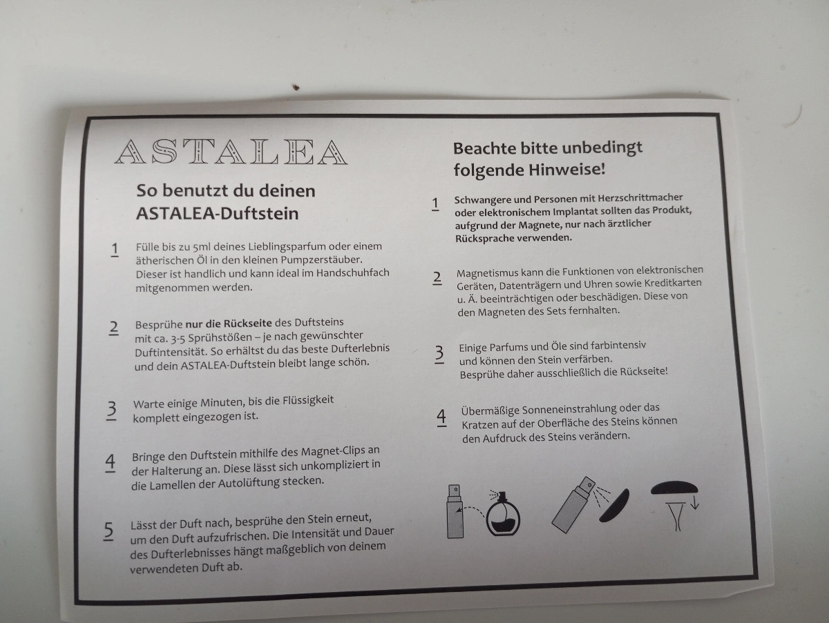 ASTALEA Duftstein Set Auto Pumpzerstäuber Magnet Clip Schwarz 7