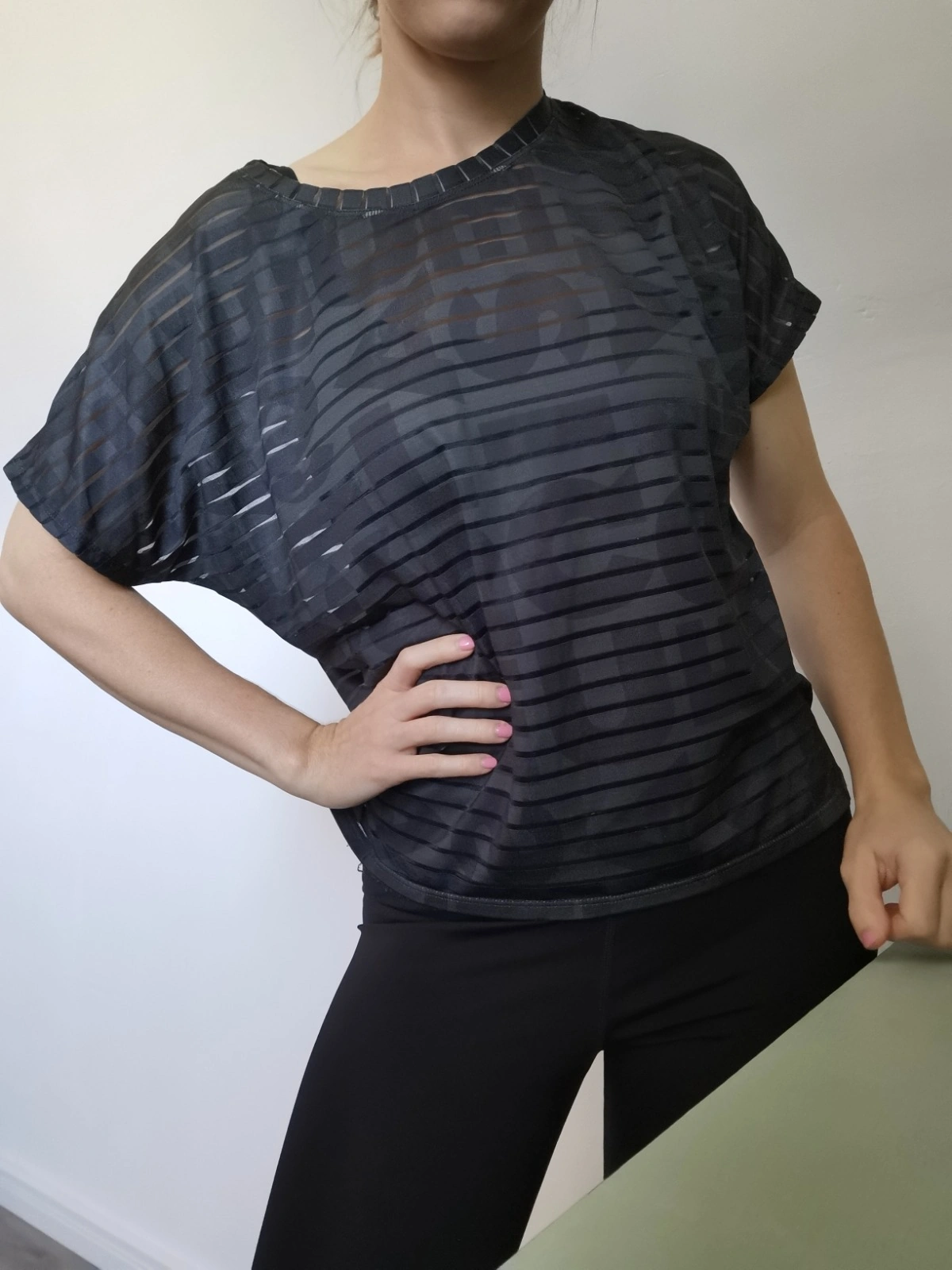 Desigual Damen Sport Shirt Gr. L Grau Transparent Gestreift Fitness 3