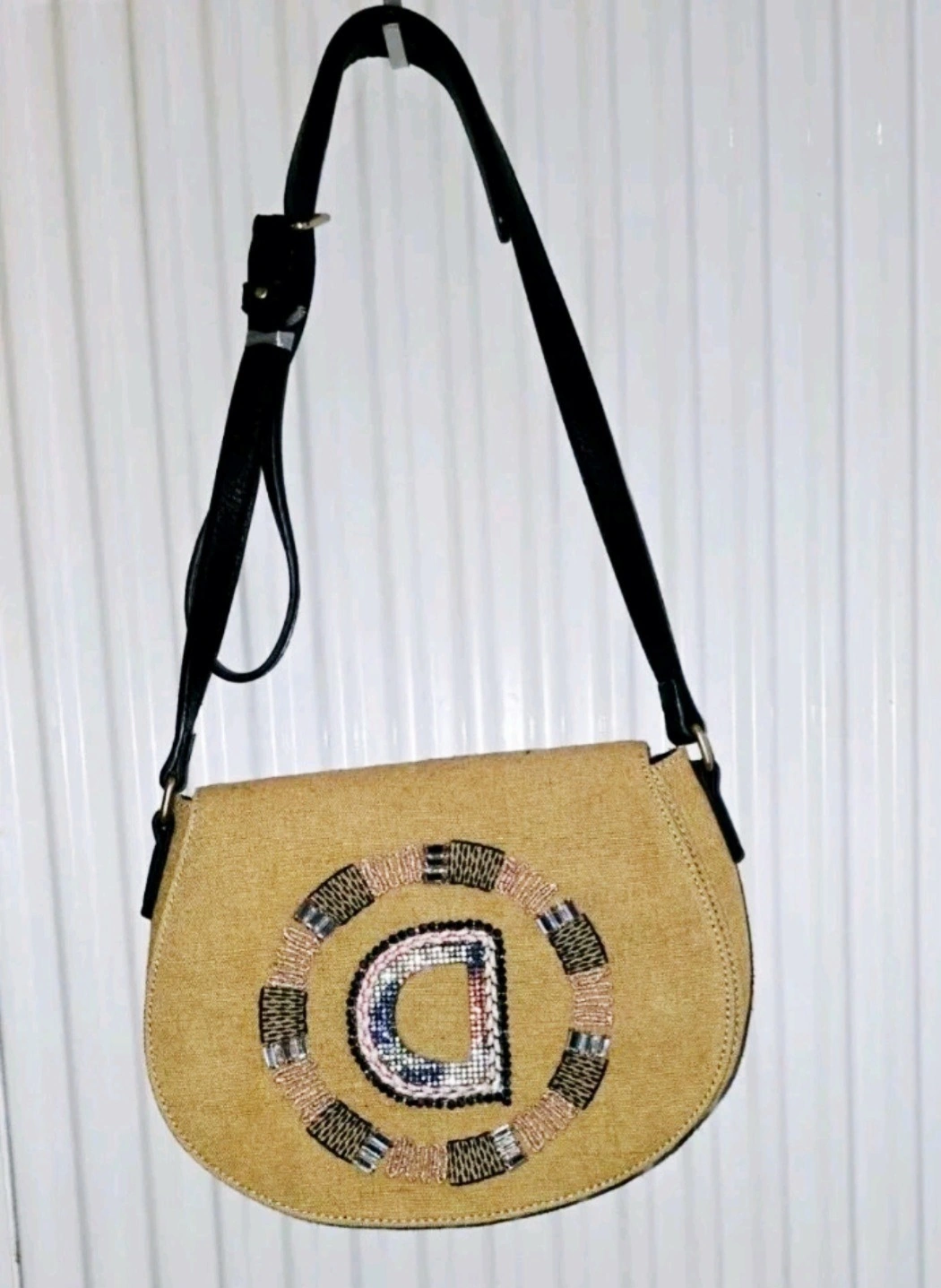 Desigual Umhängetasche Damen Beige Bohemian Ethno Perlenstickerei Crossbody 6